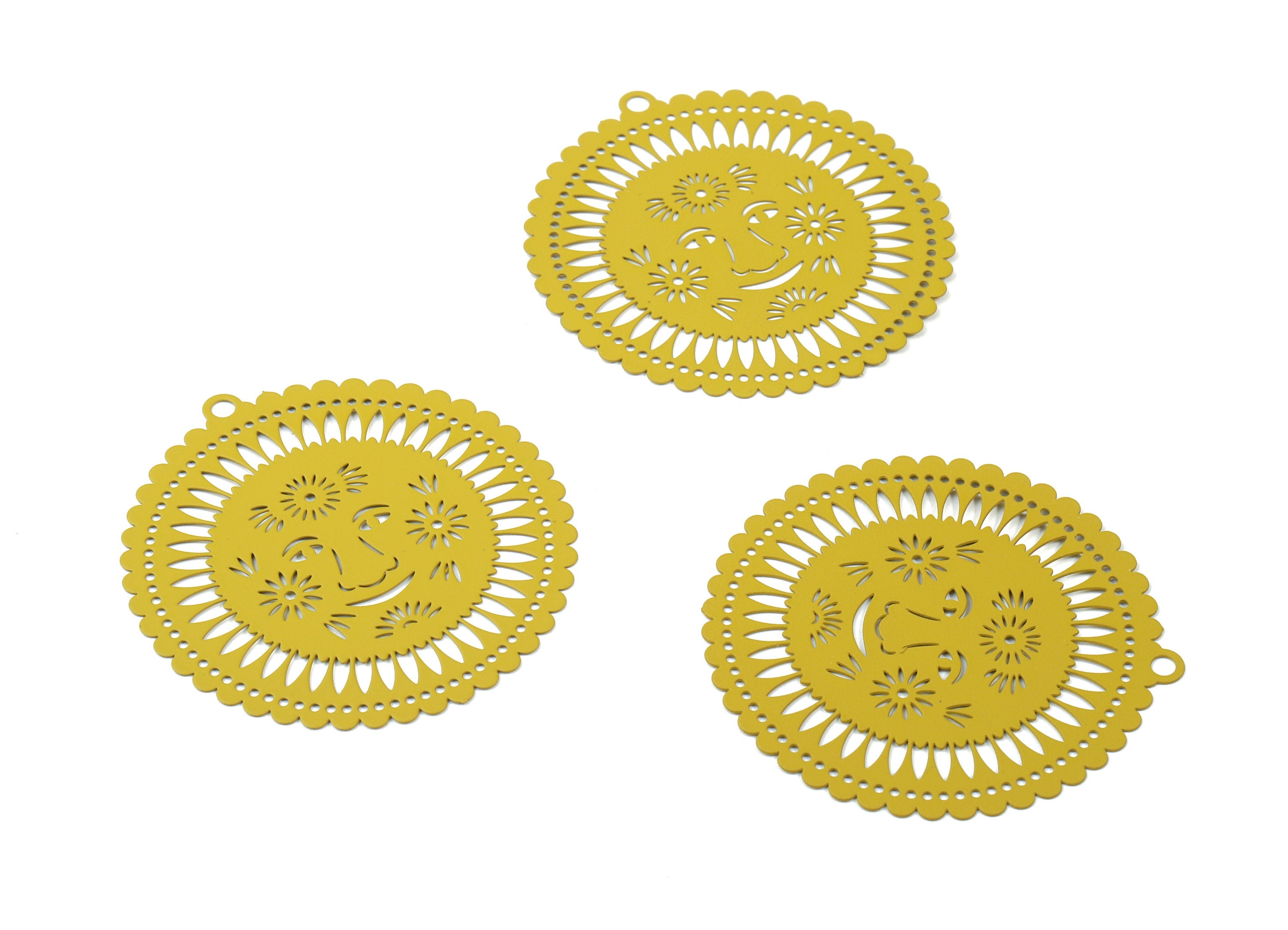 Dark Yellow Smiling Sun Brass Pendant - Brass Smiling Sun For Necklace - Earring Charms - Color Code: J08 - 51.6x49x0.4mm - JJA4448-J08 - DOMEDBAZAAR