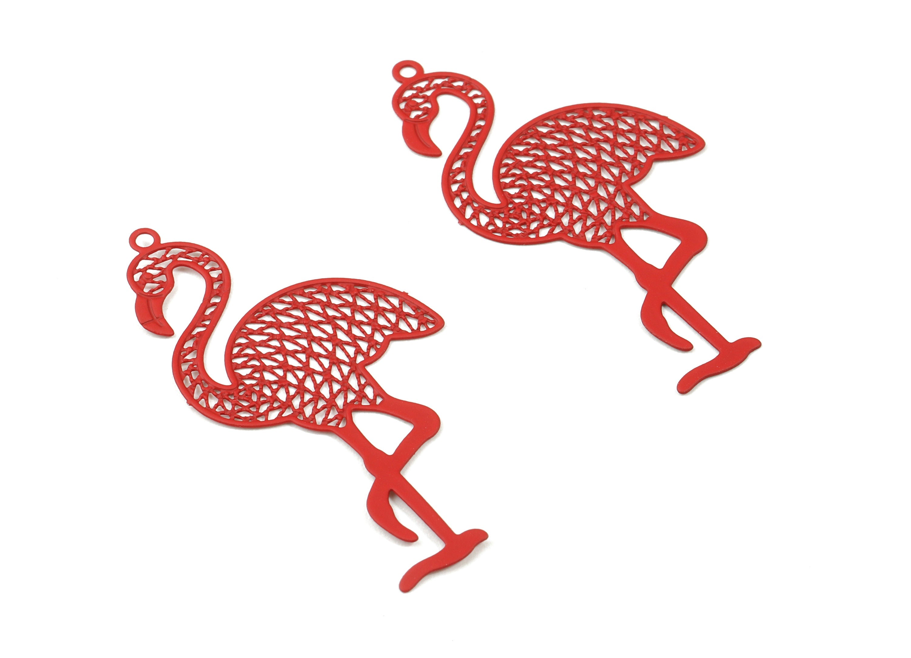 Red Flamingo Brass Pendant - Brass Flamingo For Necklace - Earring Charms - Color Code: J09 - 43.75x22.33x0.35mm - JJC9586-J09 - DOMEDBAZAAR
