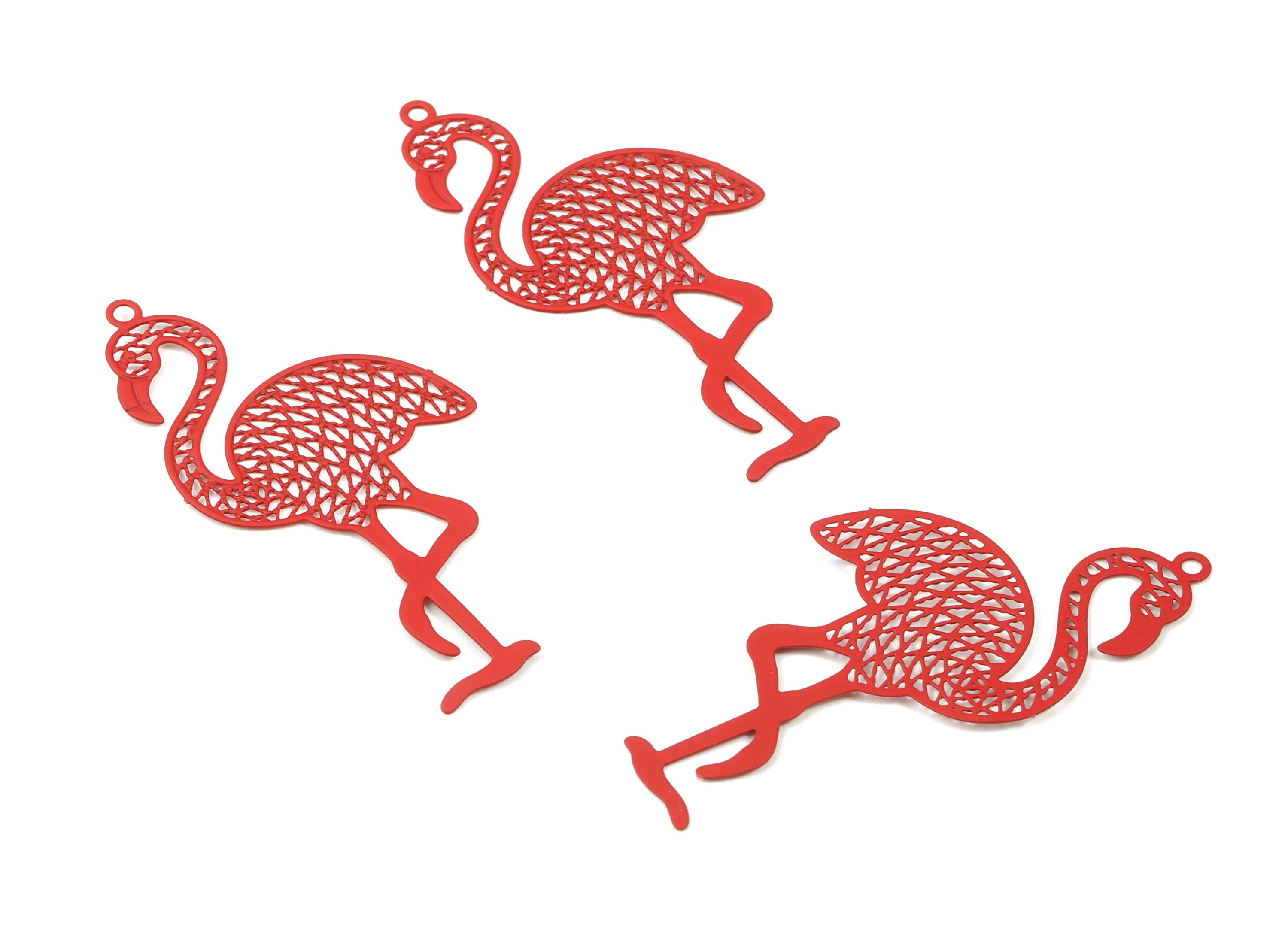 Red Flamingo Brass Pendant - Brass Flamingo For Necklace - Earring Charms - Color Code: J09 - 43.75x22.33x0.35mm - JJC9586-J09 - DOMEDBAZAAR