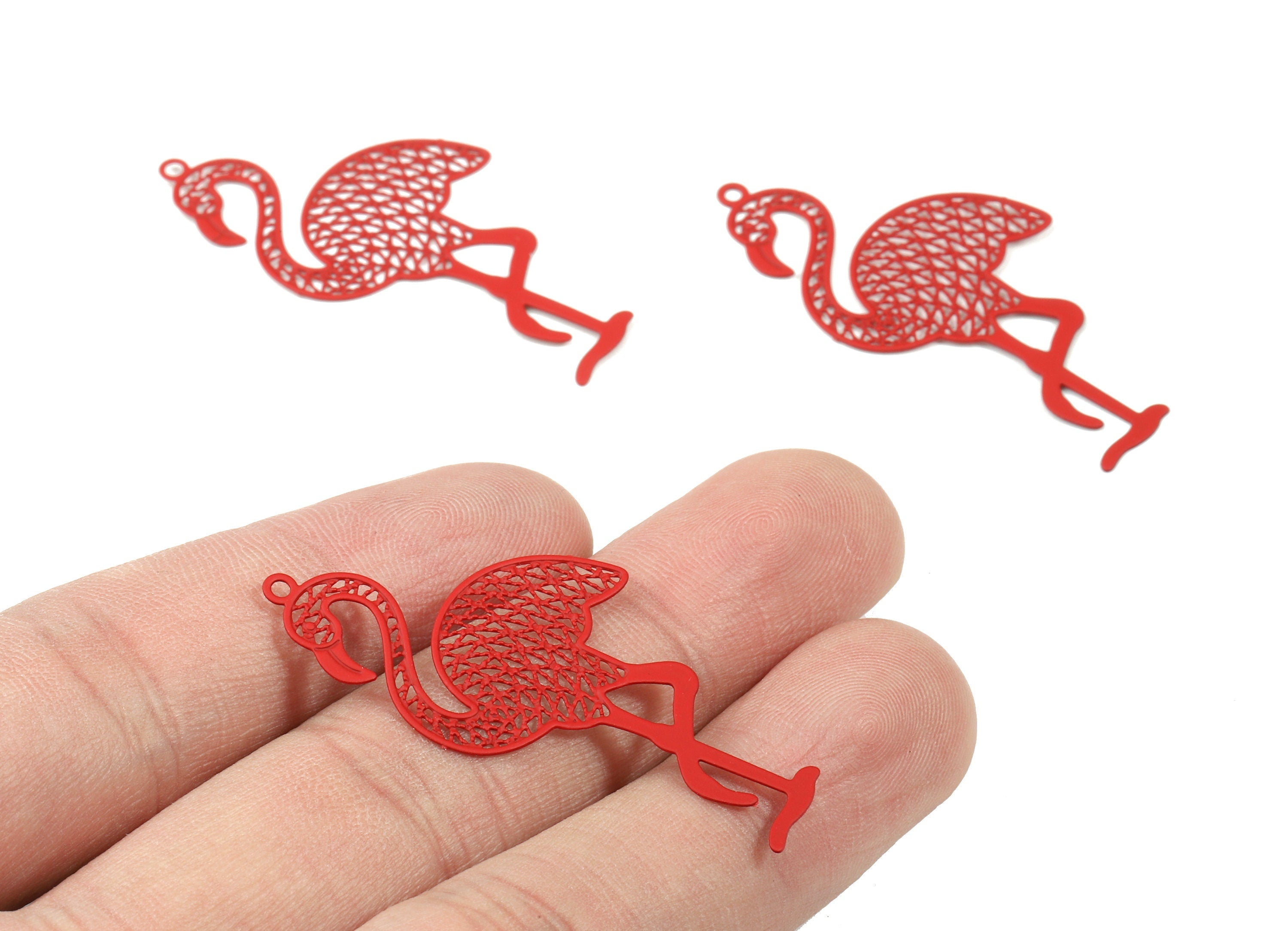 Red Flamingo Brass Pendant - Brass Flamingo For Necklace - Earring Charms - Color Code: J09 - 43.75x22.33x0.35mm - JJC9586-J09 - DOMEDBAZAAR