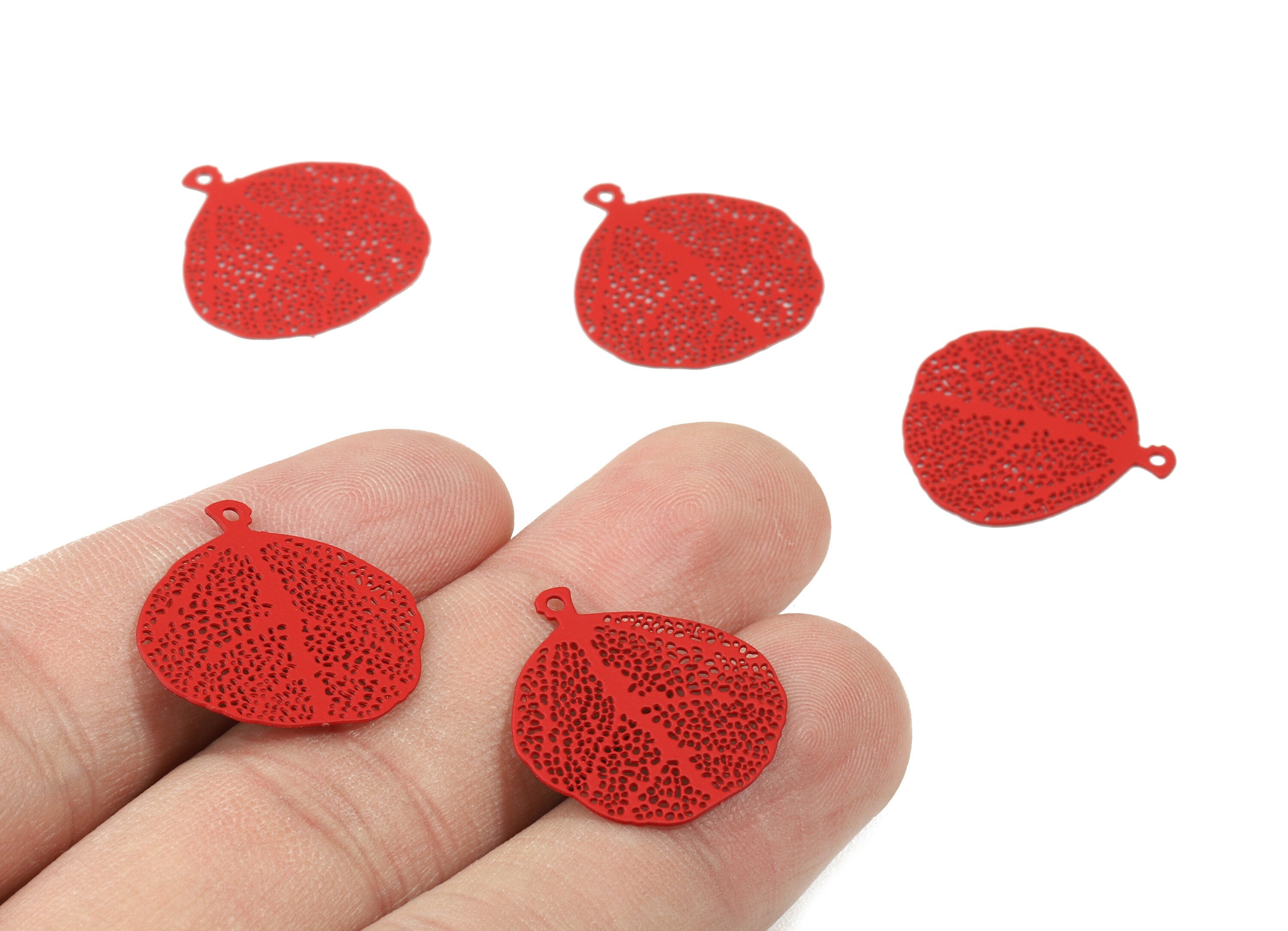 Red Leaf Brass Pendant - Brass Leaf For Necklace - Earring Charms - Jewelry Supplies - Color Code: J09 - 20.94x20.37x0.36mm -JJC3312-J09 - DOMEDBAZAAR