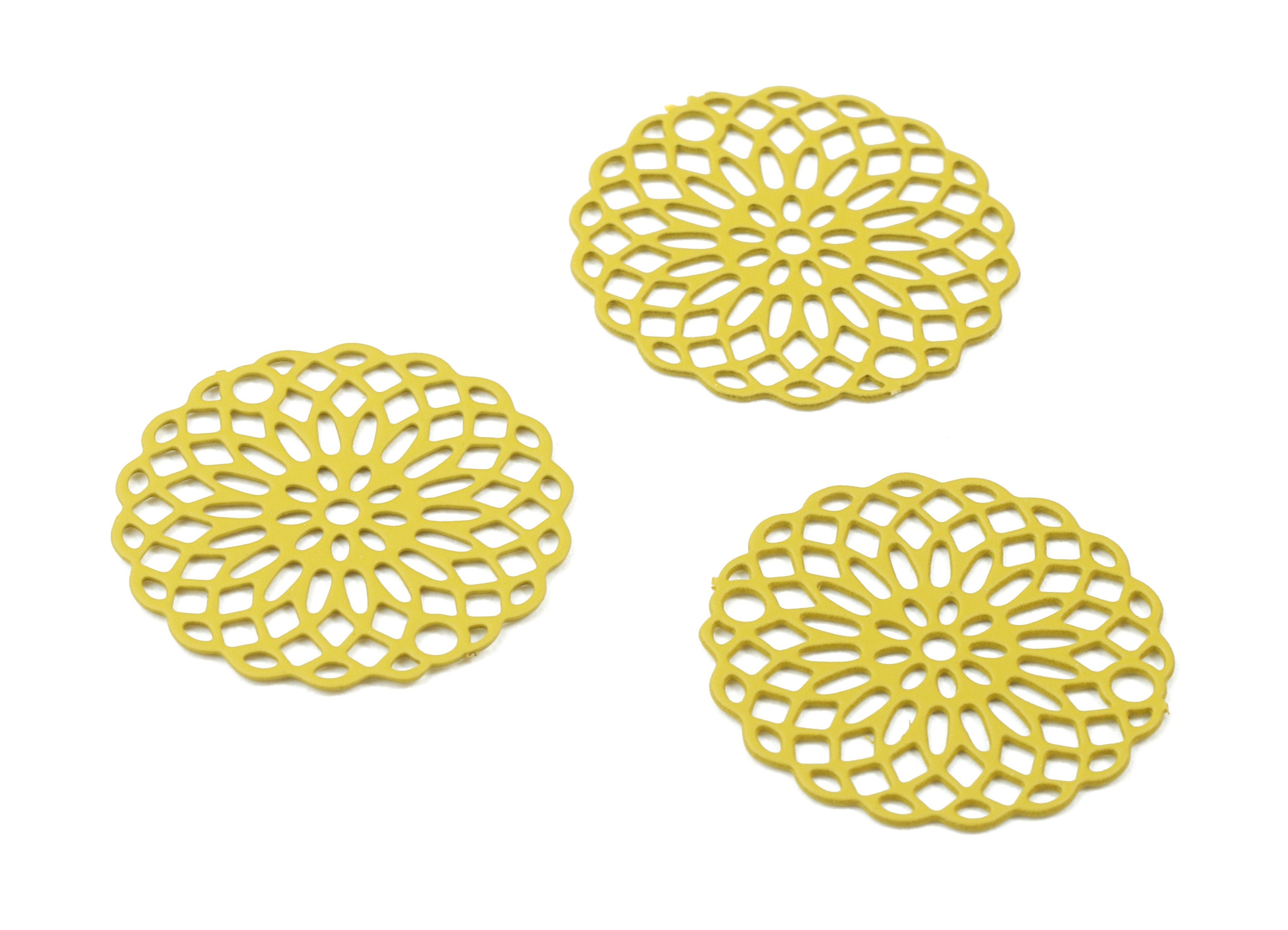 Dark Yellow Round Earring Charms - Brass Round For Necklace - Earring Supplies - Color Code: J08 - 20.03x20.03x0.43mm - JJC7598-J08 - DOMEDBAZAAR