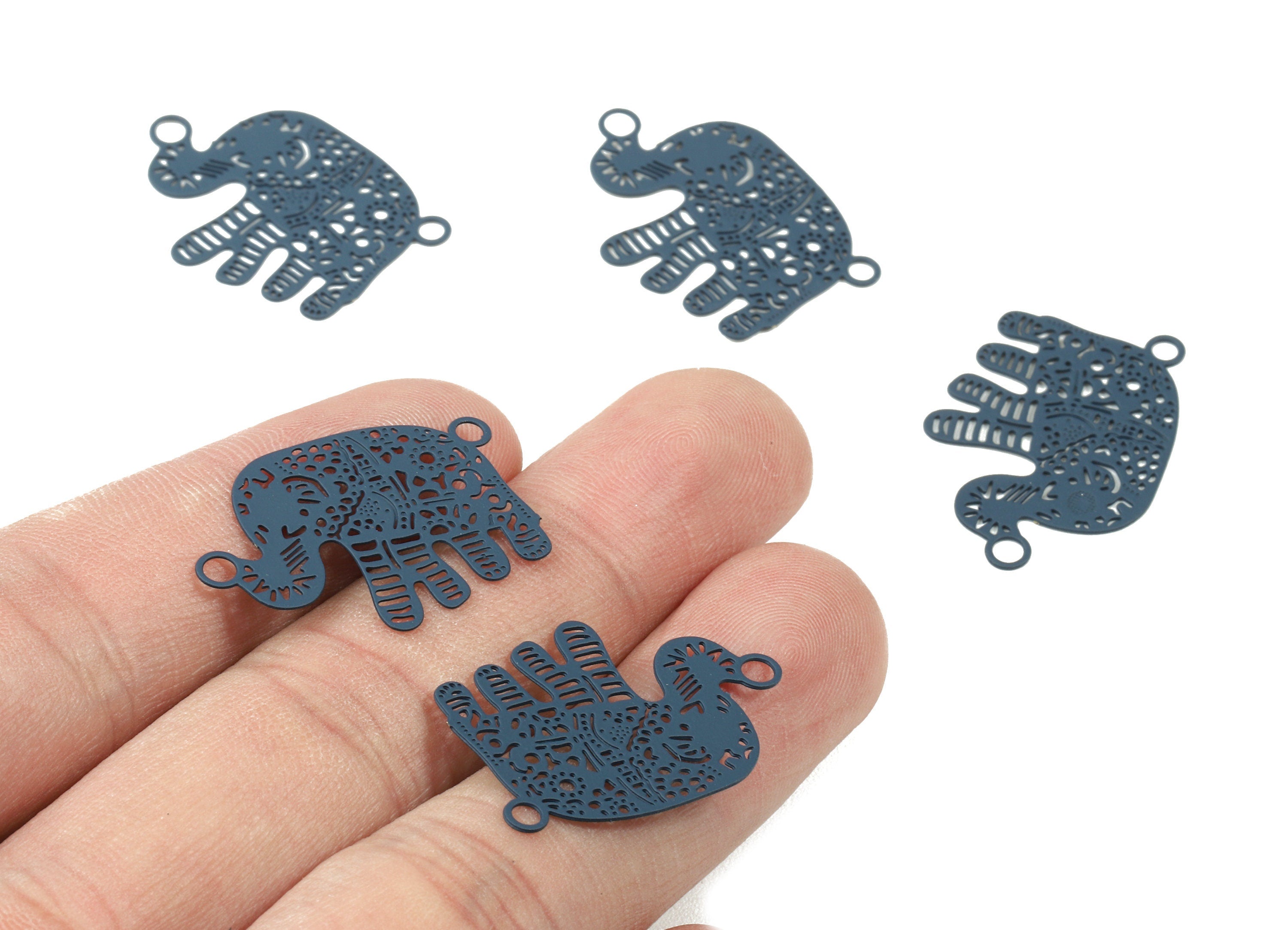 Navy Elephant Earring Connector - Brass Elephant Necklace Pendant - Earring Supplies - Color Code: J04 - 20.2x19.8x0.46mm -JJC8884-J04 - DOMEDBAZAAR