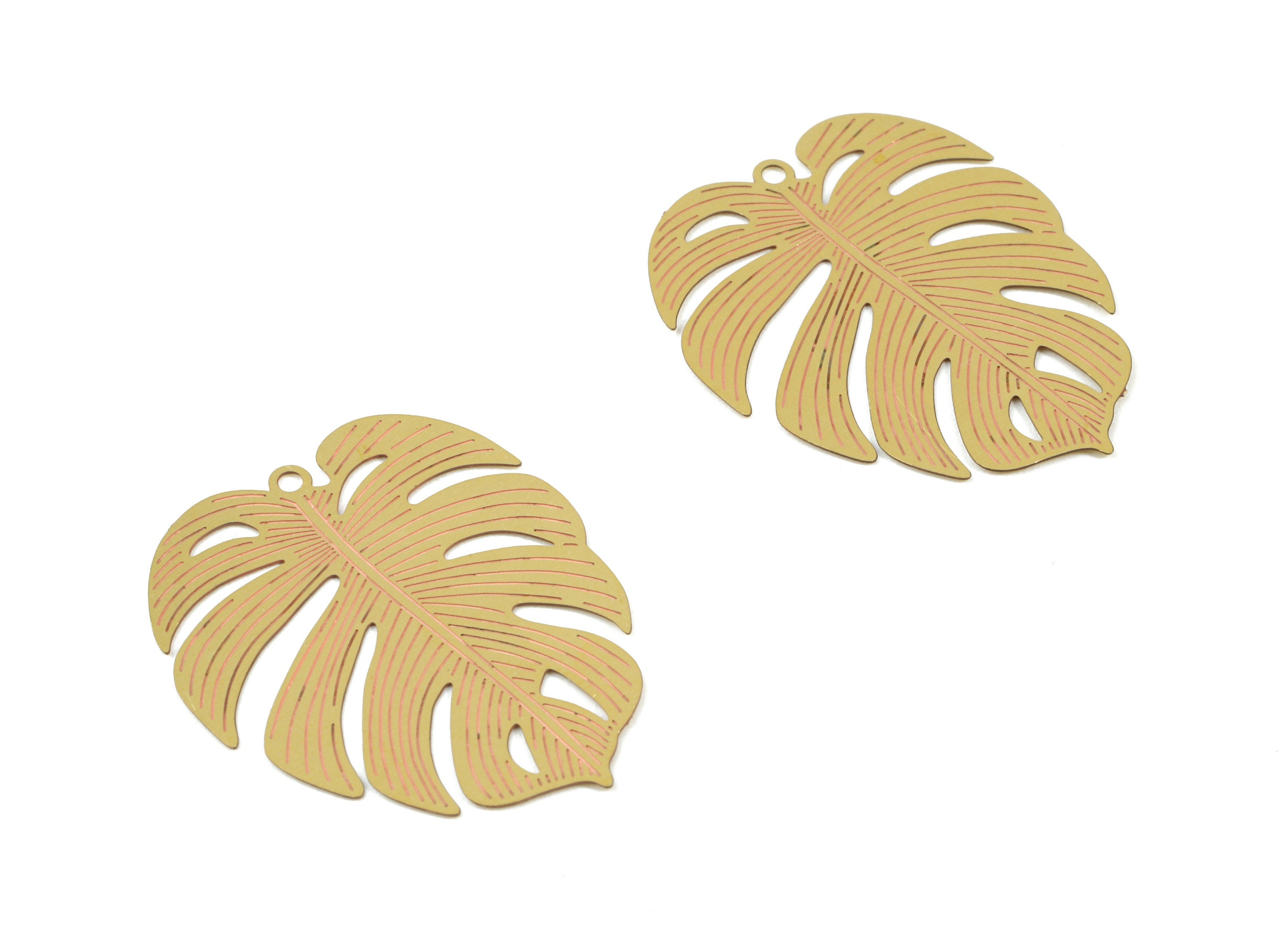 Raw Brass Monstera Earring Charms - Monstera Necklace Pendant - Necklace Findings - Jewelry Supplies - 30.16x25.11x0.3mm - JJB5339 - DOMEDBAZAAR