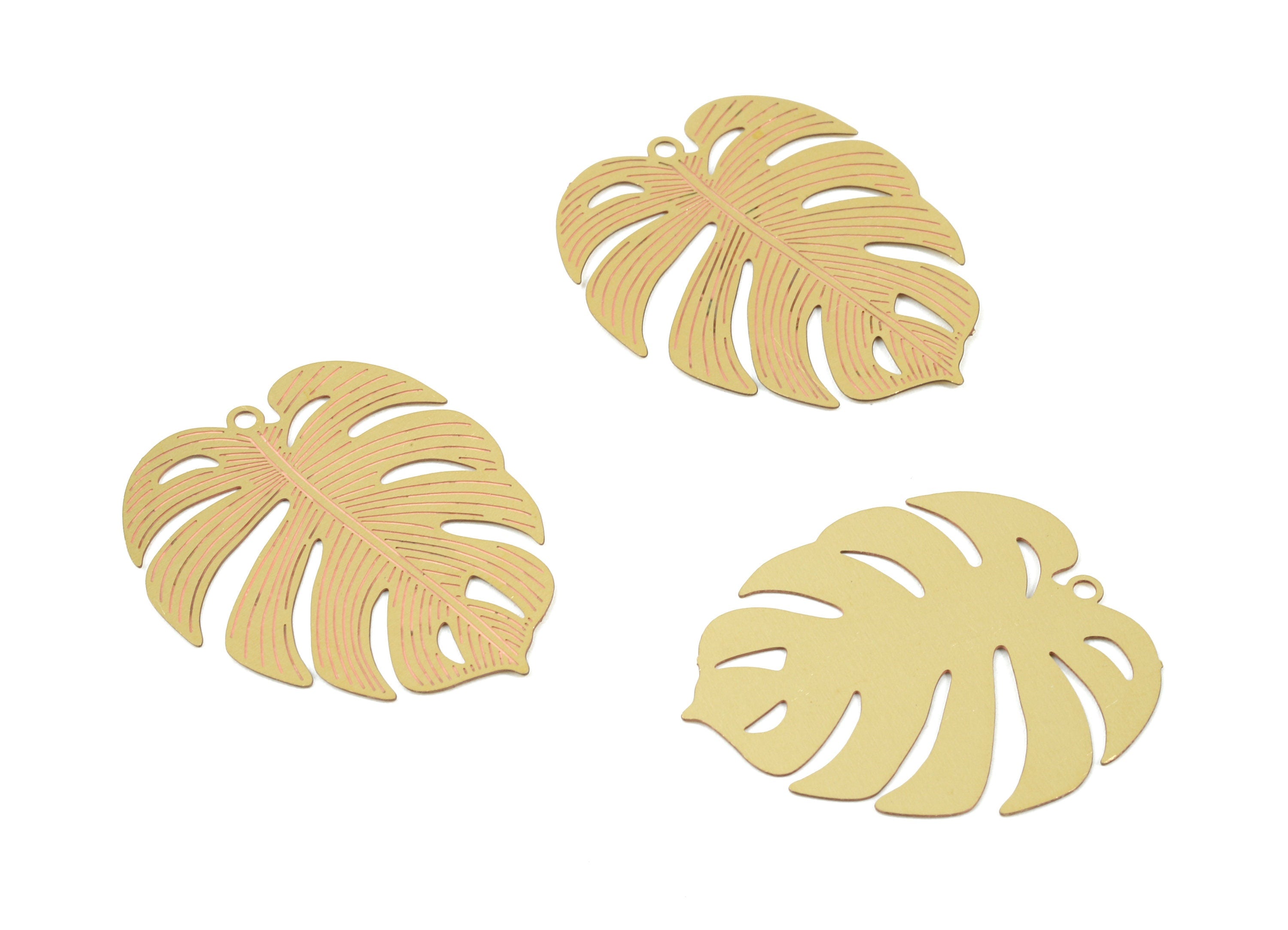 Raw Brass Monstera Earring Charms - Monstera Necklace Pendant - Necklace Findings - Jewelry Supplies - 30.16x25.11x0.3mm - JJB5339 - DOMEDBAZAAR
