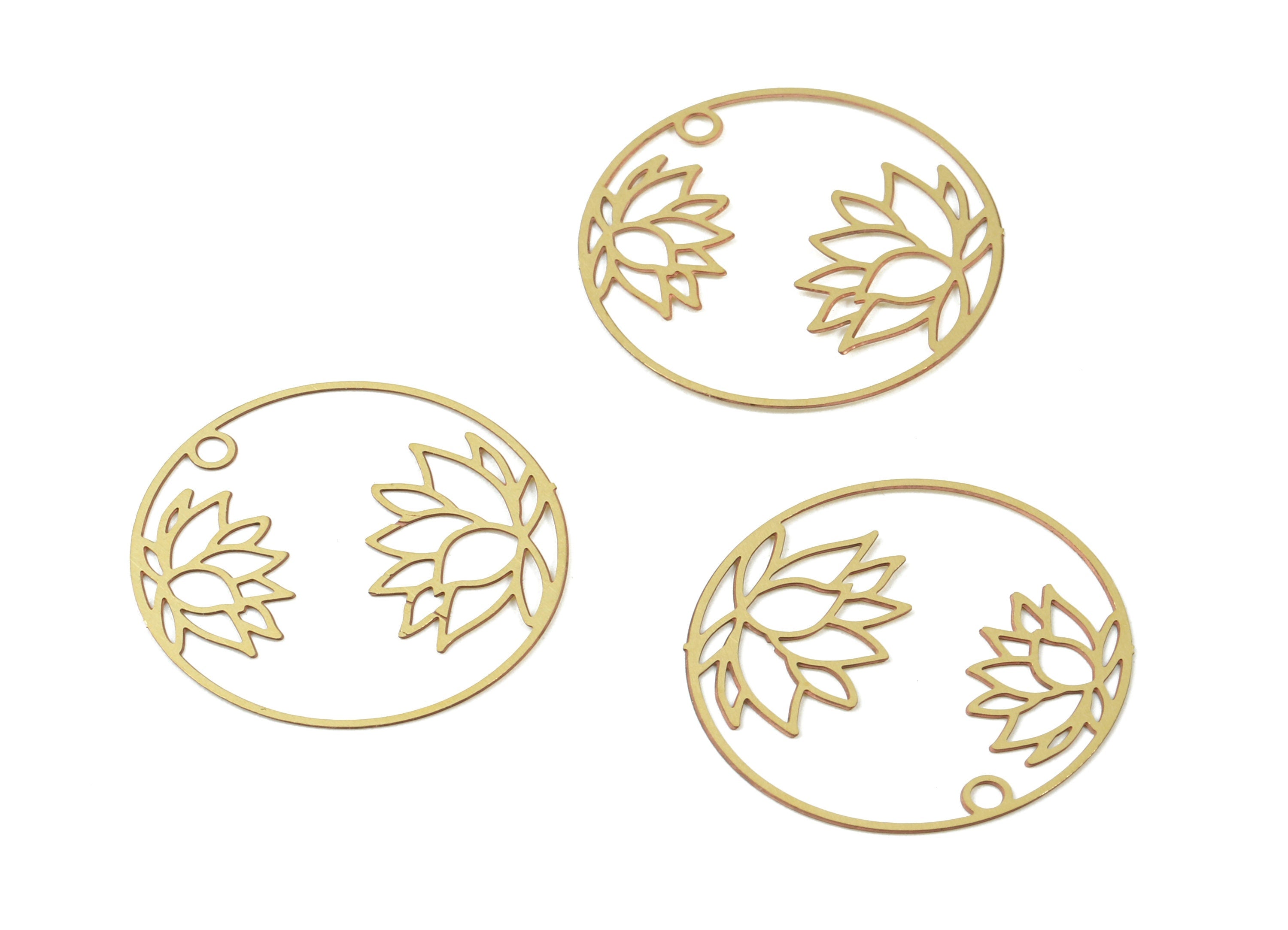 Raw Brass Lotus Earring Charms - Lotus Round Necklace Pendant - Necklace Findings - Jewelry Supplies - 26.7x26.7x0.29mm - JJB5405 - DOMEDBAZAAR