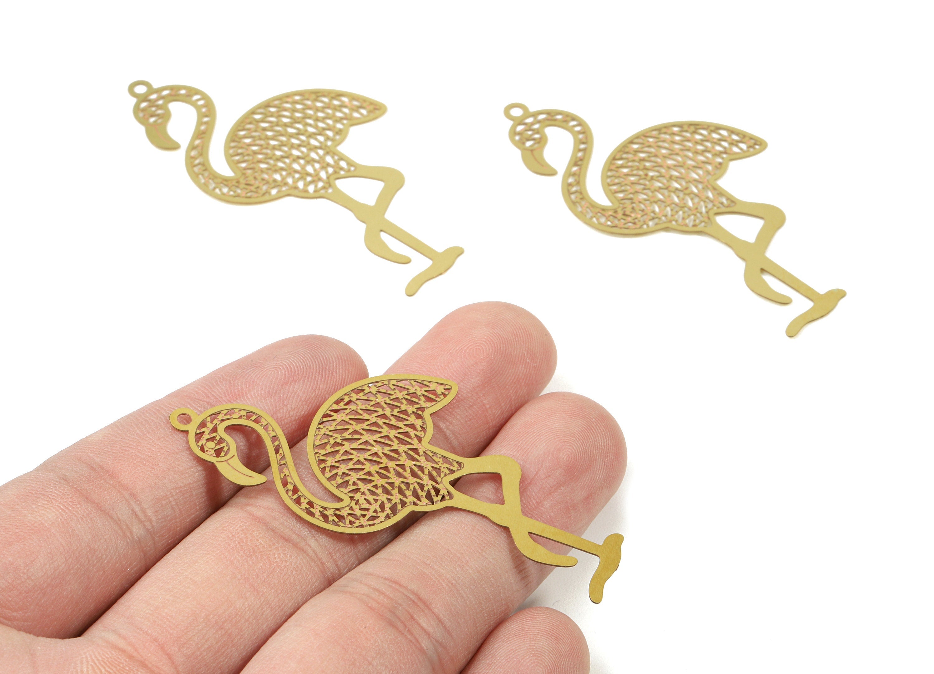 Raw Brass Flamingo Earring Charms - Flamingo Necklace Pendant - Necklace Findings - Jewelry Supplies - 58.67x29.12x0.3mm - JJB5210 - DOMEDBAZAAR