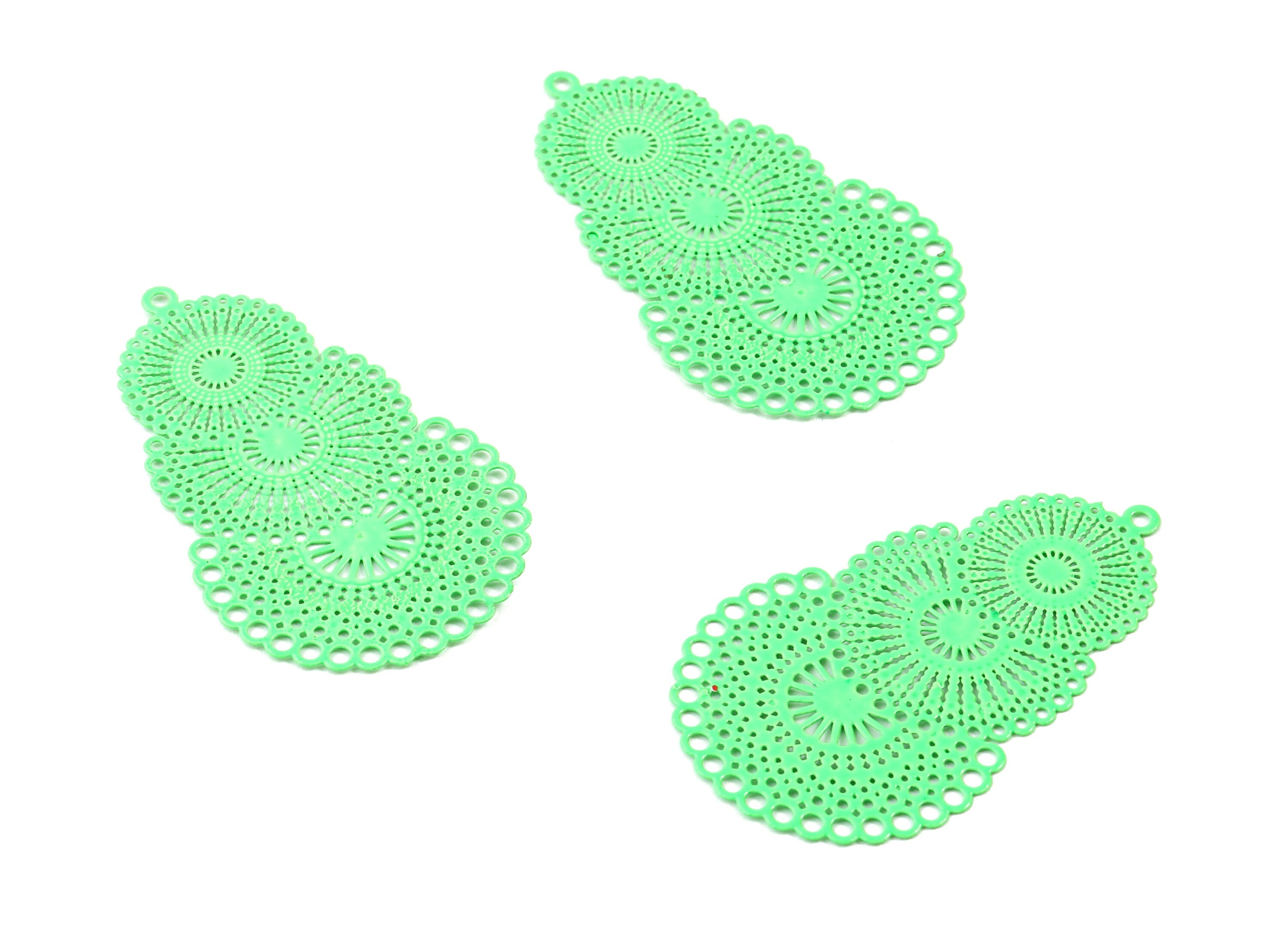 Luminous Green Rounds Brass Pendant - Brass Round For Necklace - Earring Supplies - Color Code: J12 - 39.88x24.56x0.35mm - JJB4615-J12 - DOMEDBAZAAR