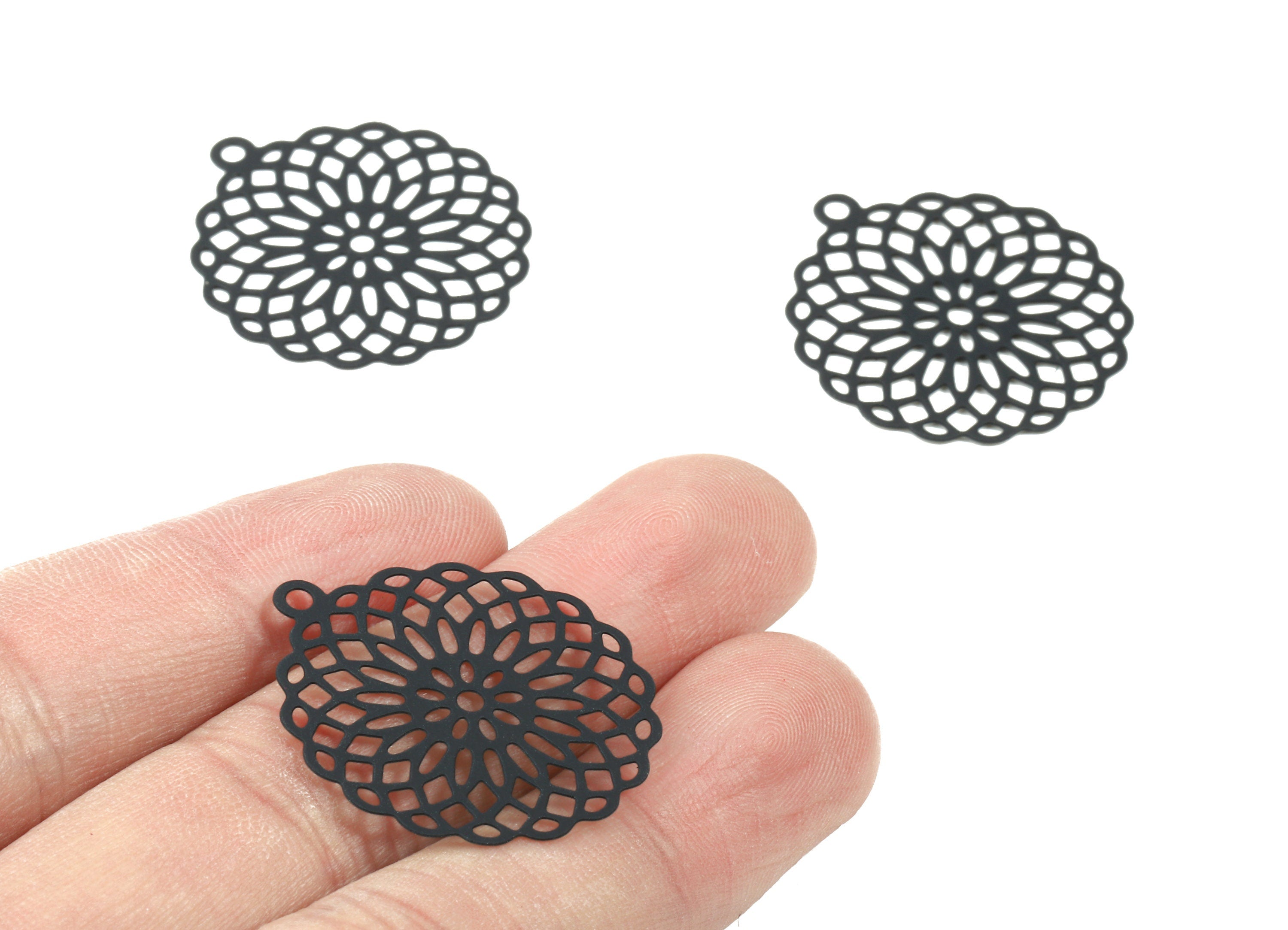 Dark Gray Round Brass Earring Charms - Brass Round Necklace Pendant - Earring Supplies - Color Code: J05 - 29.84x26.89x0.37mm - JJB1269-J05 - DOMEDBAZAAR