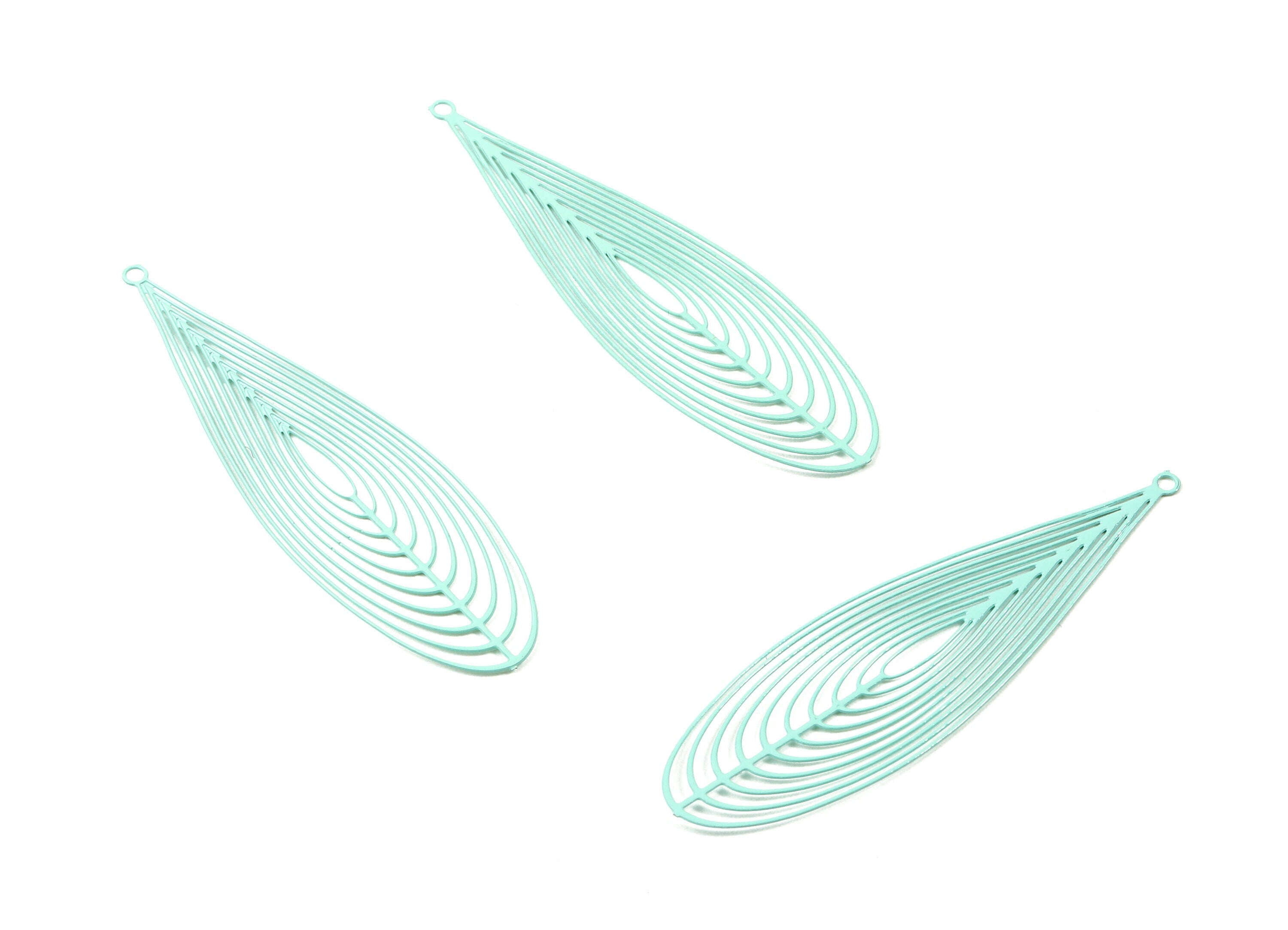 Light Green Drop Brass Pendant - Brass Drop For Necklace - Earring Charms - Color Code: J14 - 55.12x16.03x0.54mm - JJB4307-J14 - DOMEDBAZAAR