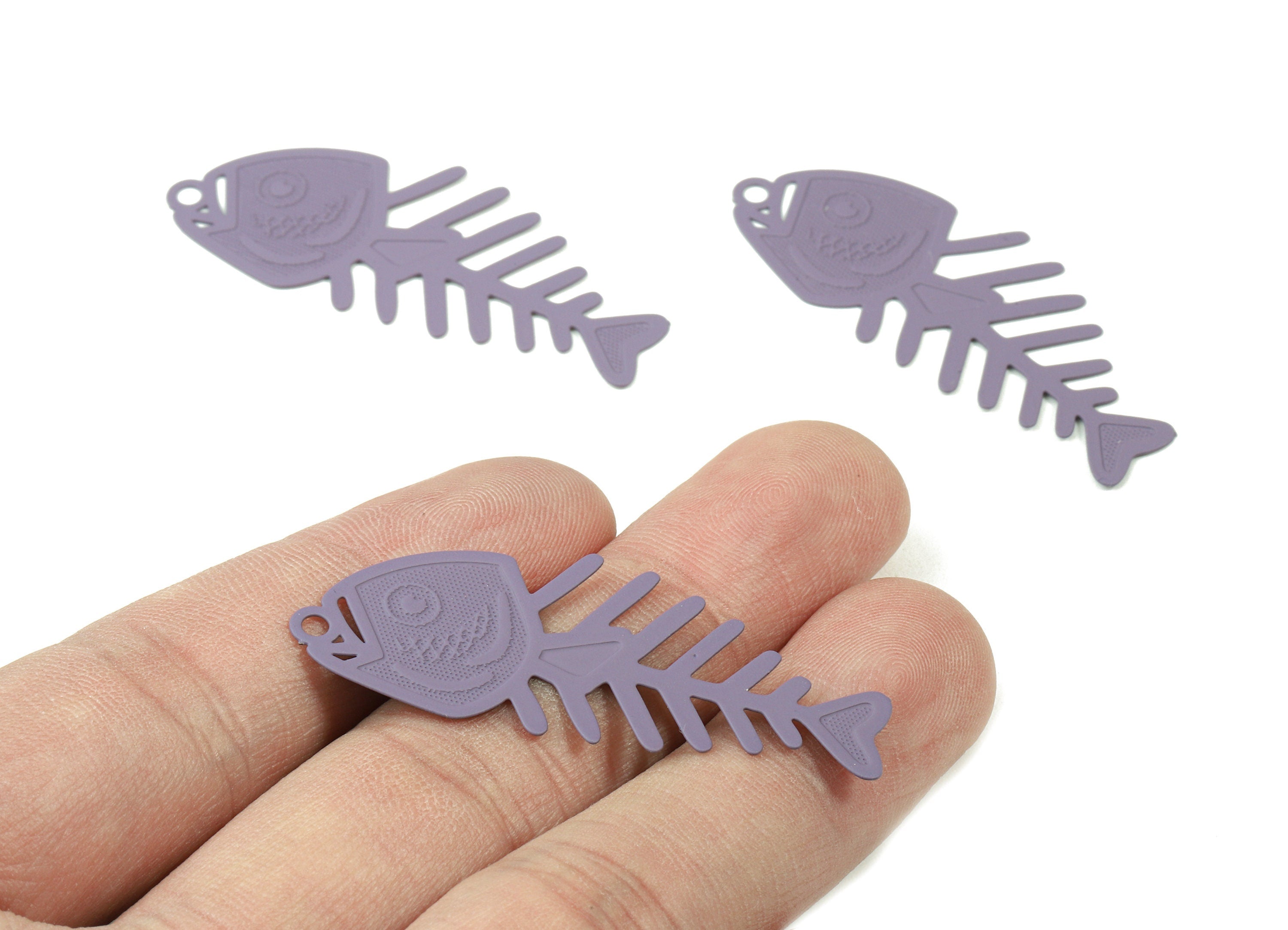 Purple Fish Bone Brass Pendant - Brass Fish Bone For Necklace - Earring Charms - Color Code: J10 - 46.77x19.39x0.3mm - JJB3123-J10 - DOMEDBAZAAR