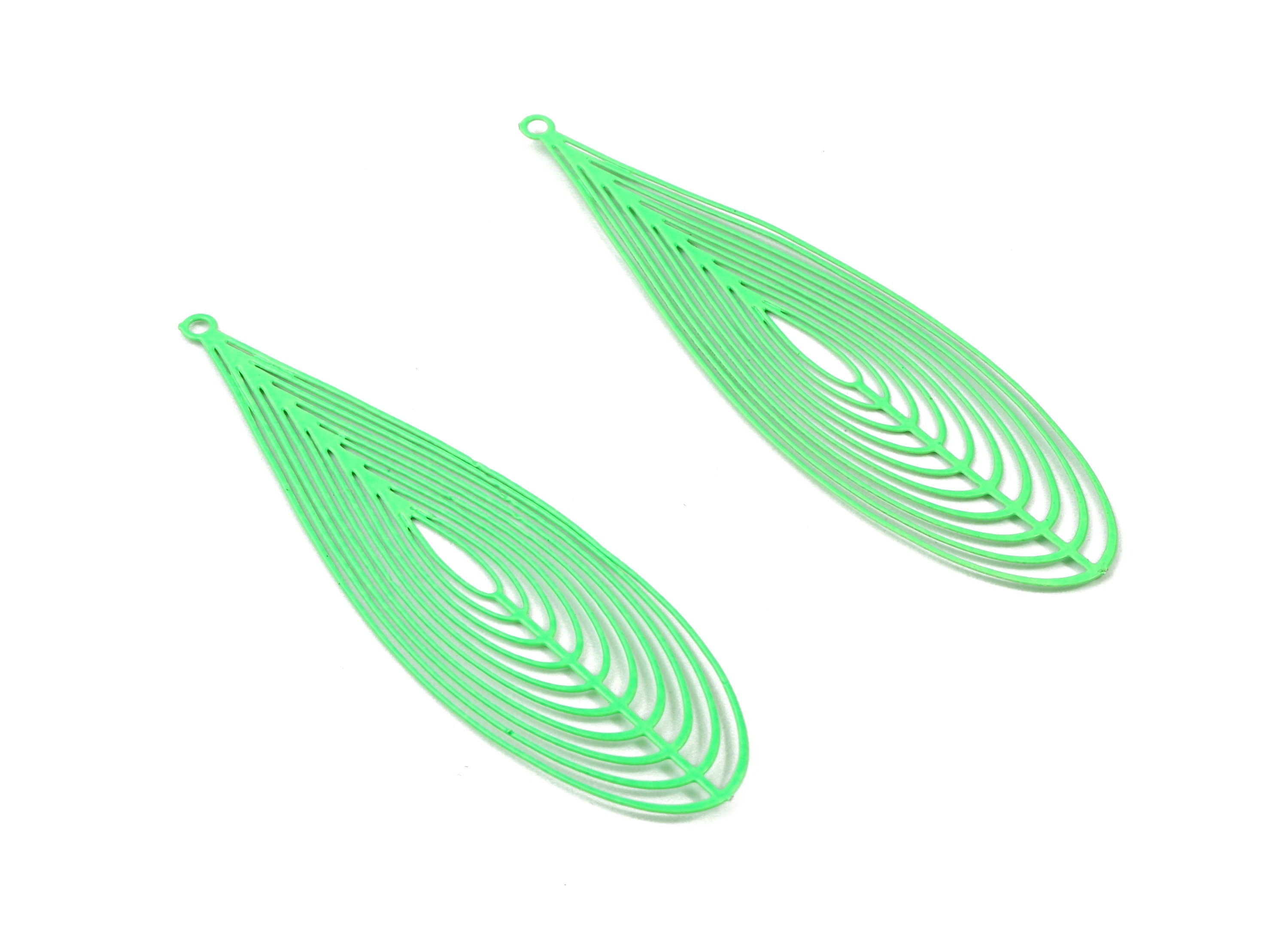 Luminous Green Drop Brass Pendant - Brass Drop For Necklace - Earring Charms - Color Code: J12 - 55.12x16.03x0.54mm - JJB4307-J12 - DOMEDBAZAAR