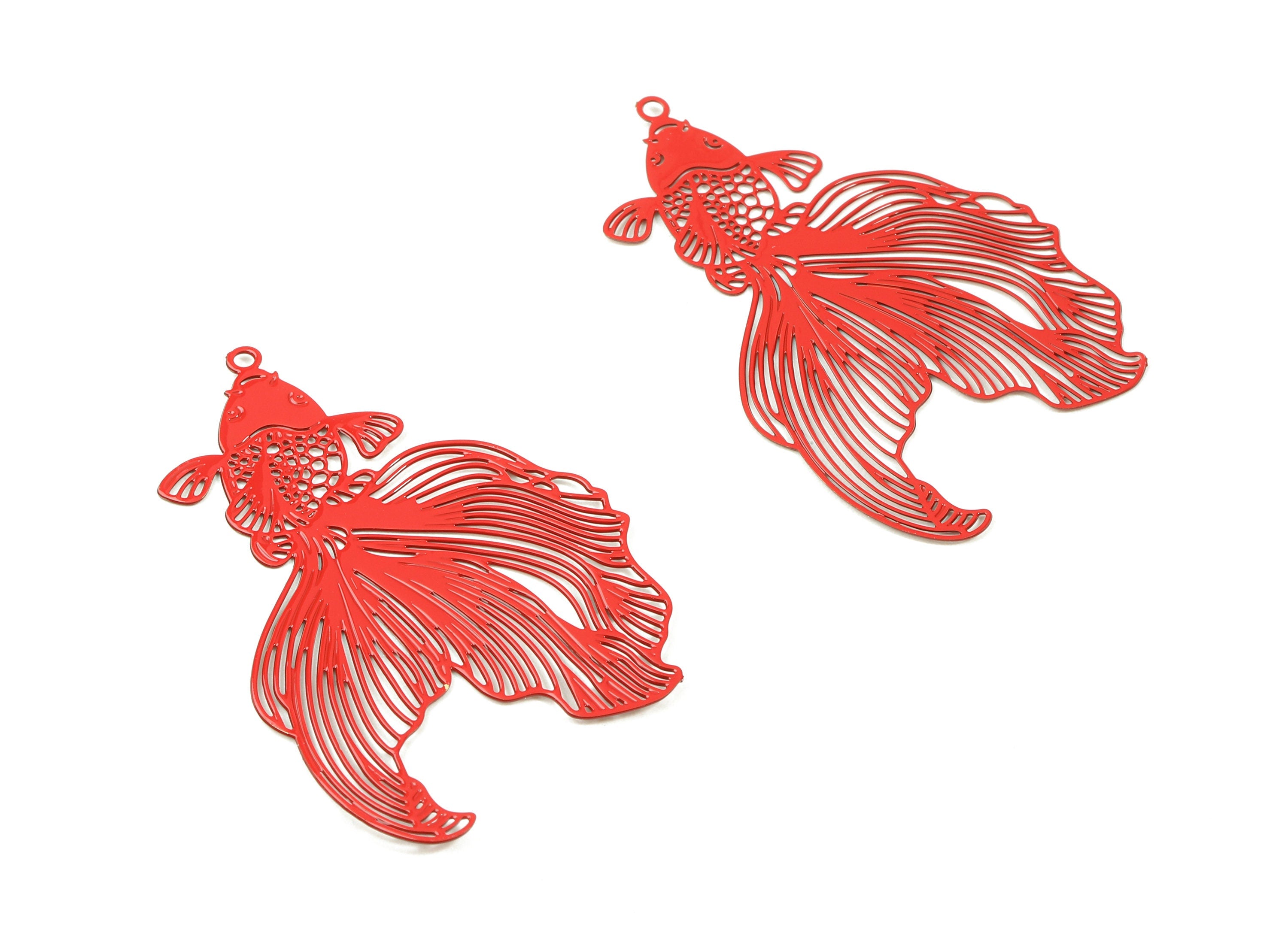 Red Goldfish Brass Pendant - Brass Goldfish For Necklace Earring Charms - Jewellery Supplies - Color Code: J19 - 49x31x0.4mm - JJB5587-J19 - DOMEDBAZAAR