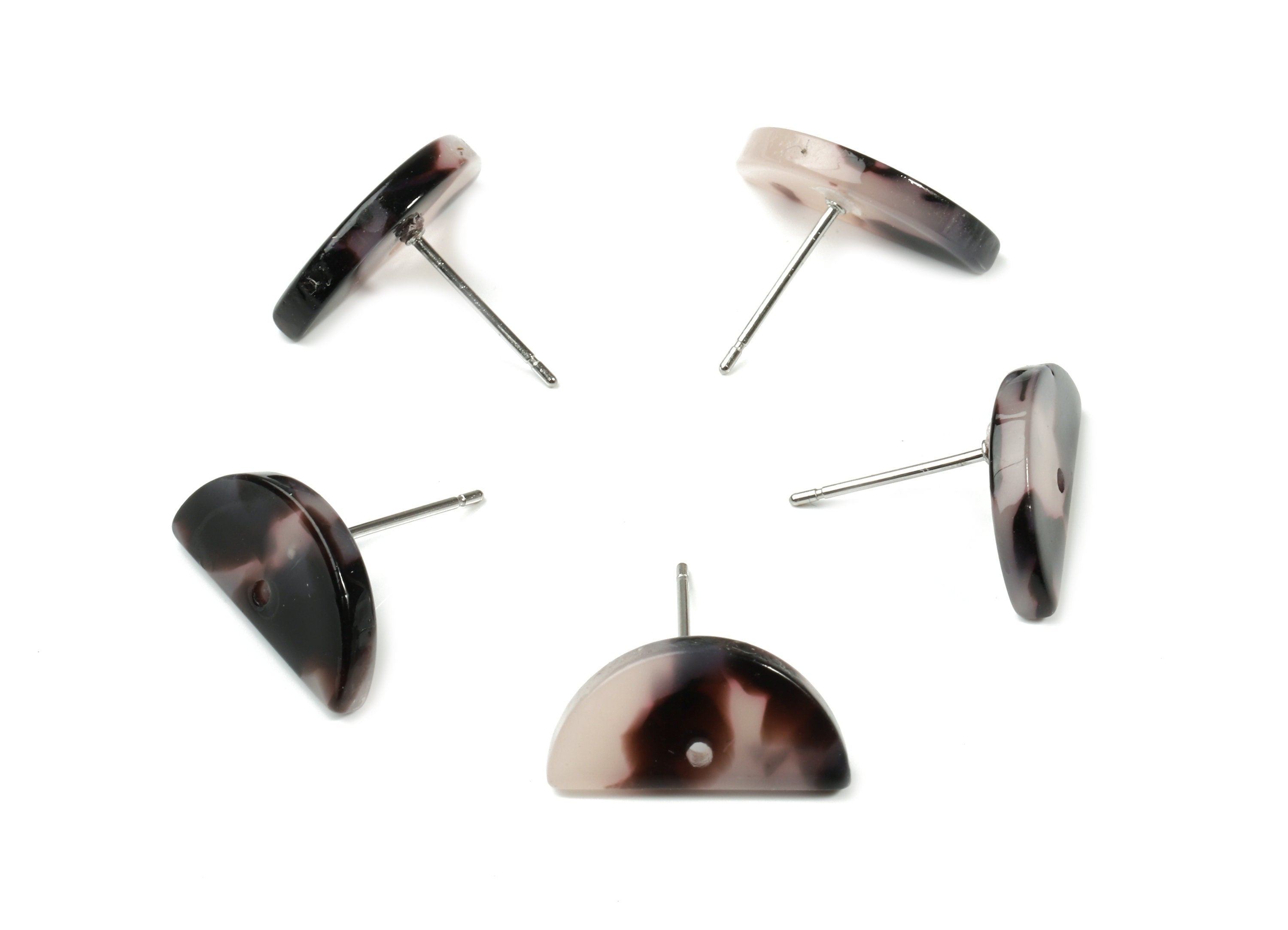 Acetate Semicircle Earring Stud - Half Moon Earring Post and Stud - Blonde Tortoise Shell Post - Color Code: A06 - 15.75x8x2.4mm-AC1796-A06 - DOMEDBAZAAR