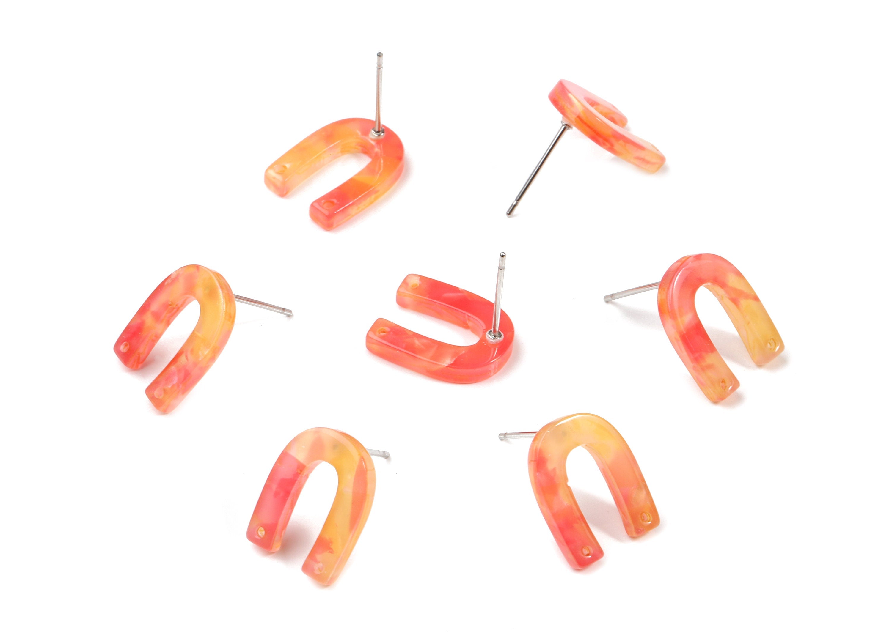 Acrylic Mini U Earring Stud With 2 Hole - Horsehoe Connector Earring Post - Color Code: A101 - 13.64x10.46x2.8mm - AC1227-A101 - DOMEDBAZAAR