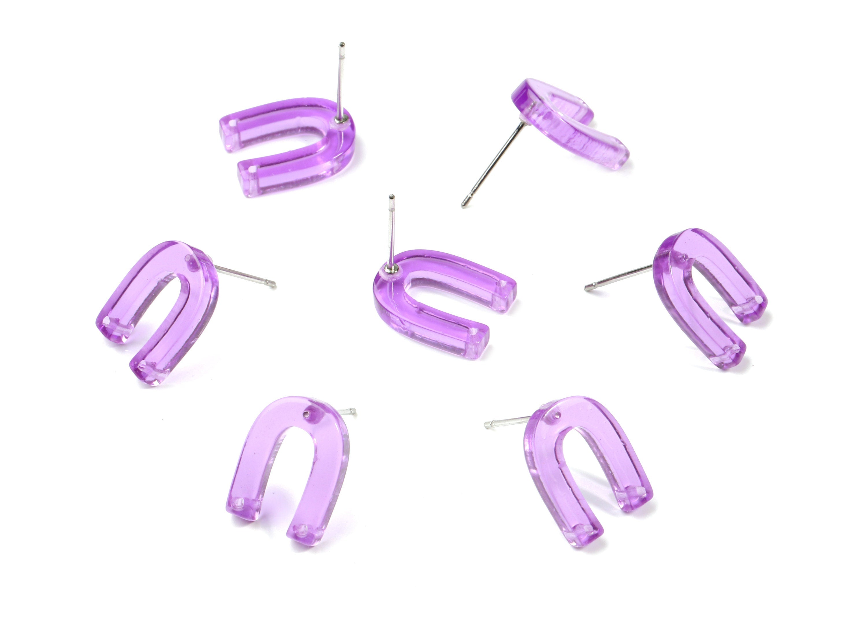 Acrylic Mini U Earring Stud With 2 Hole - Horsehoe Connector Earring Post - Color Code: A72 - 13.64x10.46x2.72mm - AC1227-A72 - DOMEDBAZAAR