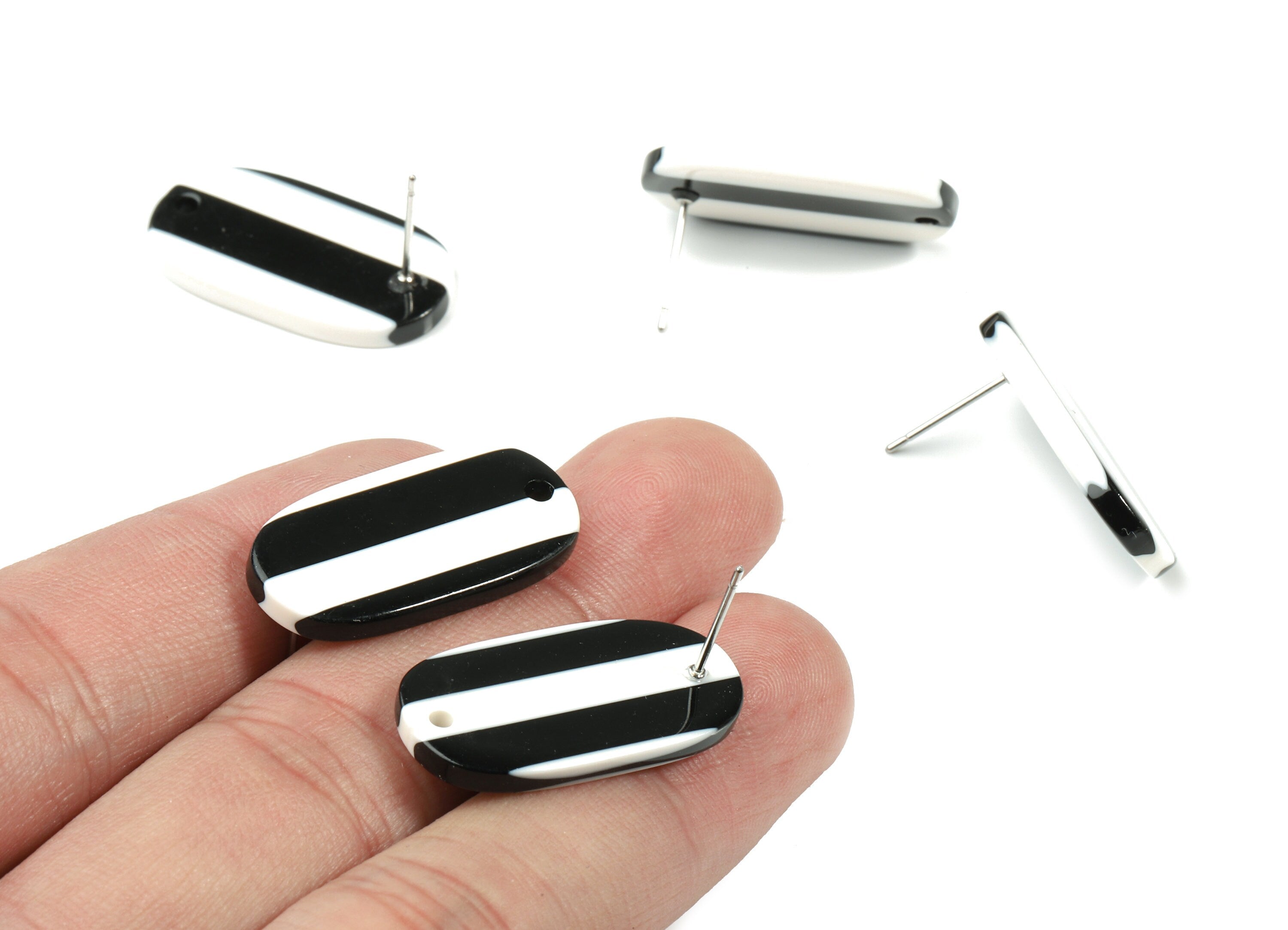 Acetate Oval Earring Stud With Hole - Oval Connector Earring Post - Earring Post - Color Code: A64 - 26.63x13.9x2.7mm - AC1811-A64 - DOMEDBAZAAR