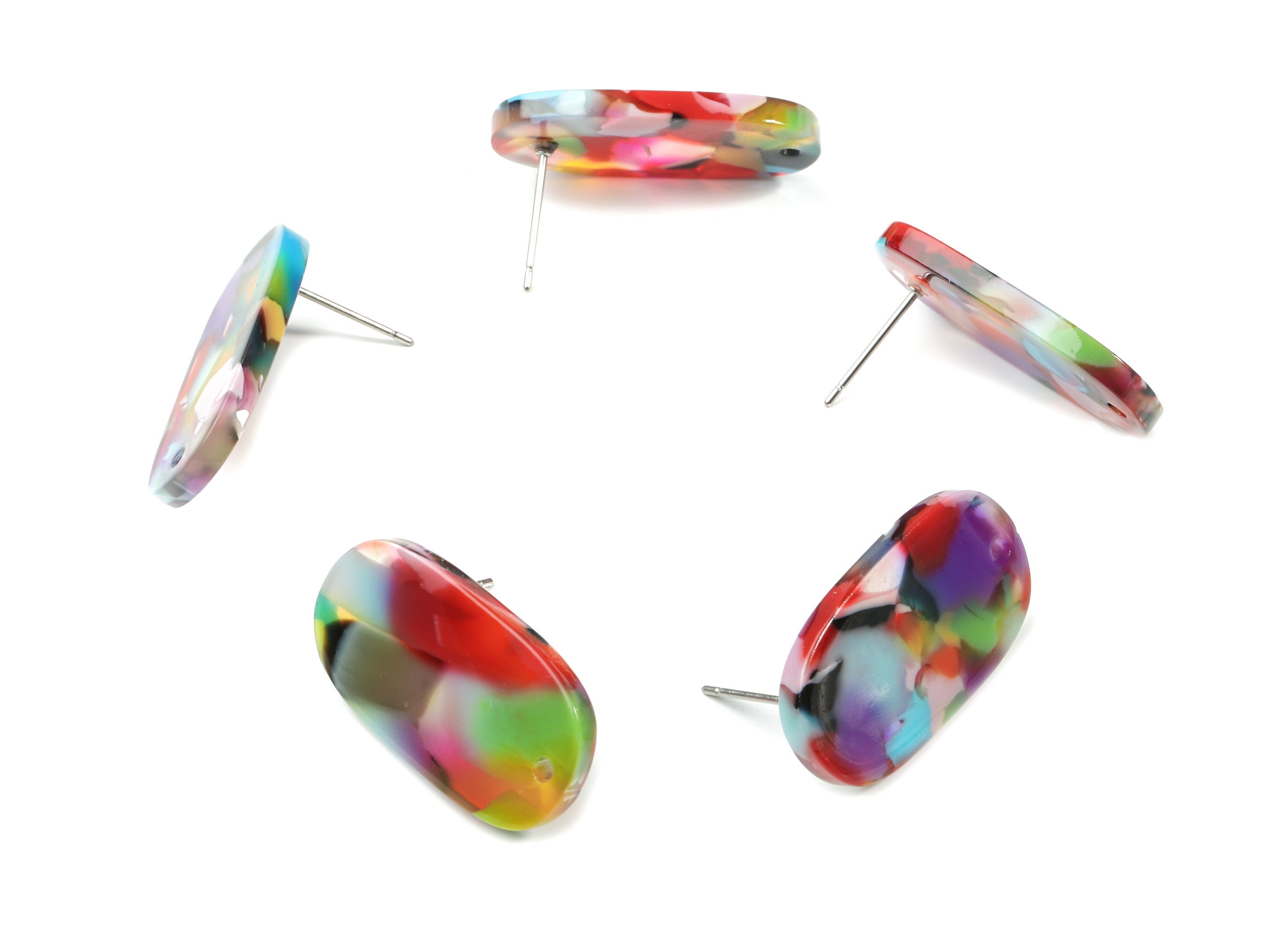 Acetate Oval Earring Stud With Hole - Oval Connector Earring Post - Earring Post - Color Code: A21 - 26.63x13.9x2.7mm - AC1811-A21 - DOMEDBAZAAR