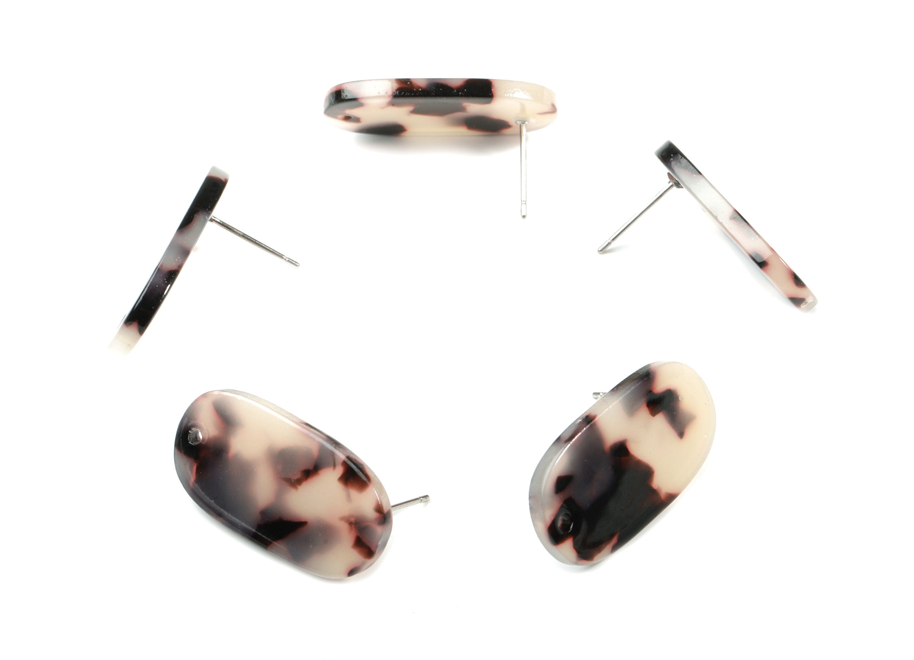 Acetate Oval Earring Stud With Hole - Oval Connector Earring Post - Blonde Tortoise Shell - Color Code: A07 - 26.65x13.9x2.63mm - AC1811-A07 - DOMEDBAZAAR