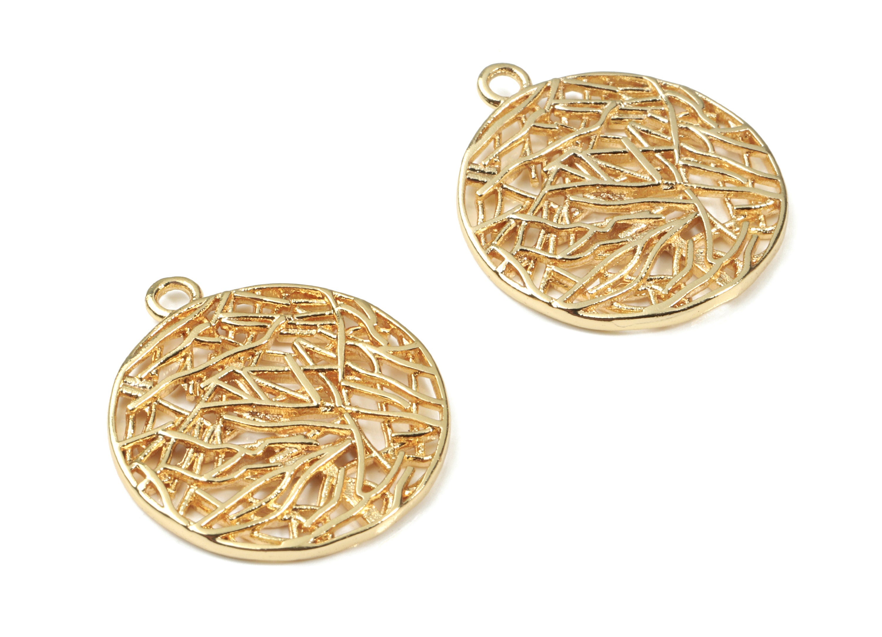 Brass Round Earring Charms - Gold Circle Pendant - 18K Real Gold Plated Brass - Jewelry Supplies - 20.63x18.2x1.59mm - RGP2575 - DOMEDBAZAAR