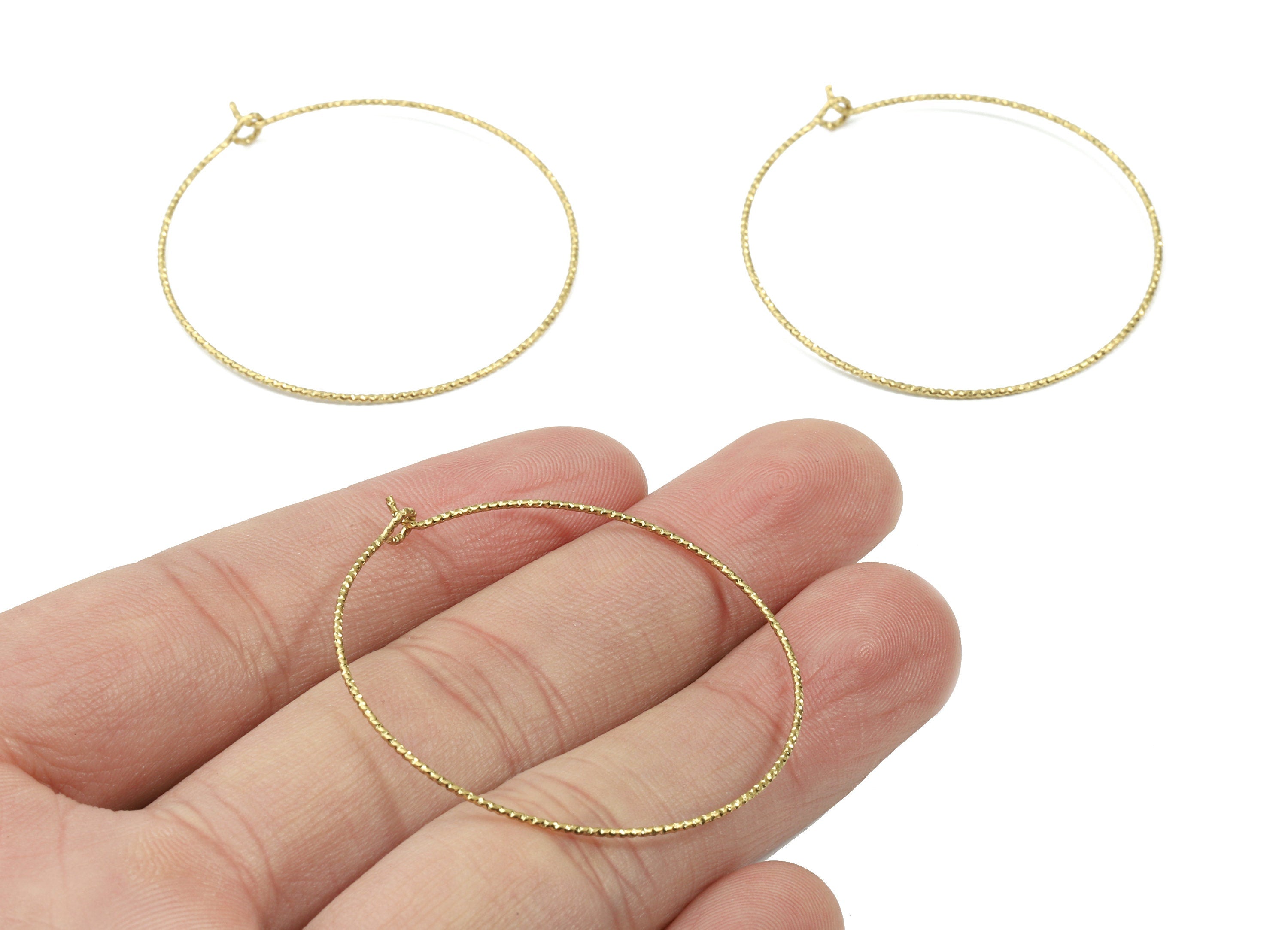Brass Circle Pattern Ear Wire - 40# Raw Brass Earring Hoops - Rope Hoops - Earring Findings - Jewelry Supplies - 43.2x40.09x0.73mm - PP3114 - DOMEDBAZAAR