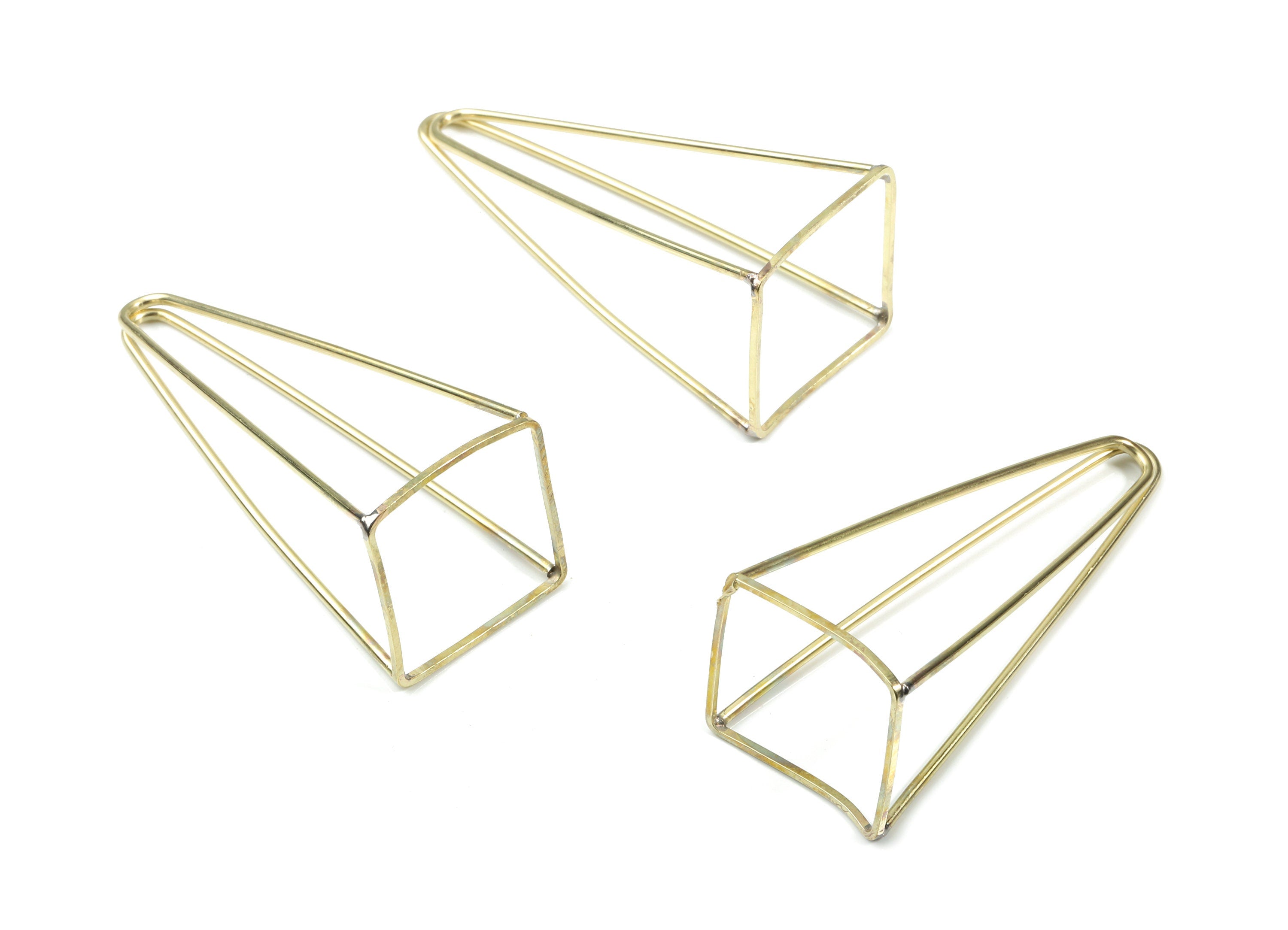 Brass Wire Pyramid Earring Charms - Raw Brass Wire Pyramid Pendant - Earring Findings - Jewelry Supplies - 35.19x15.95x1.16mm - PP3119 - DOMEDBAZAAR