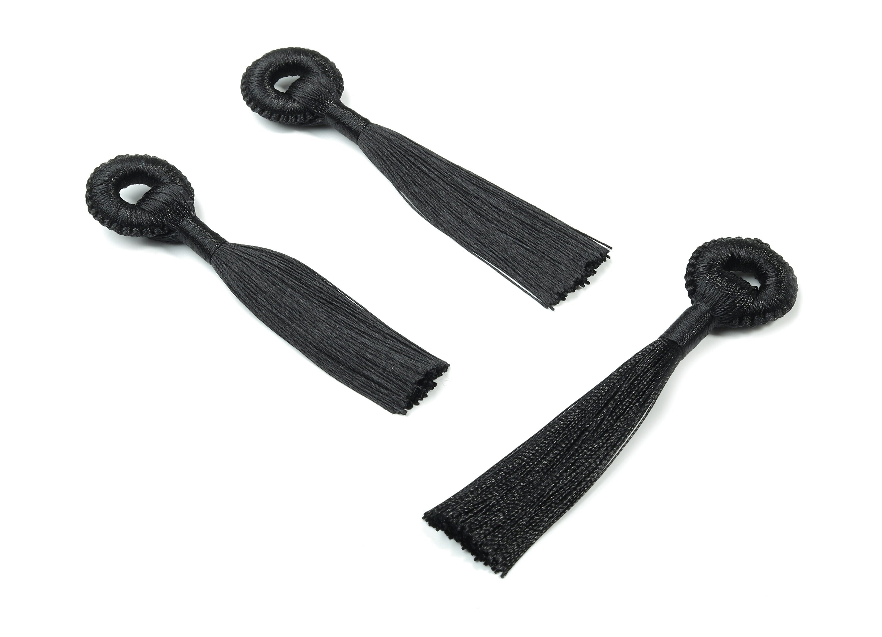Tassel Earring With Loop - Silky Tassel Earrings - Black Luxe Tassel - Boho Tassel - Boho Charms - Jewelry Supplies - 95x21x9.41mm - TS1128D - DOMEDBAZAAR
