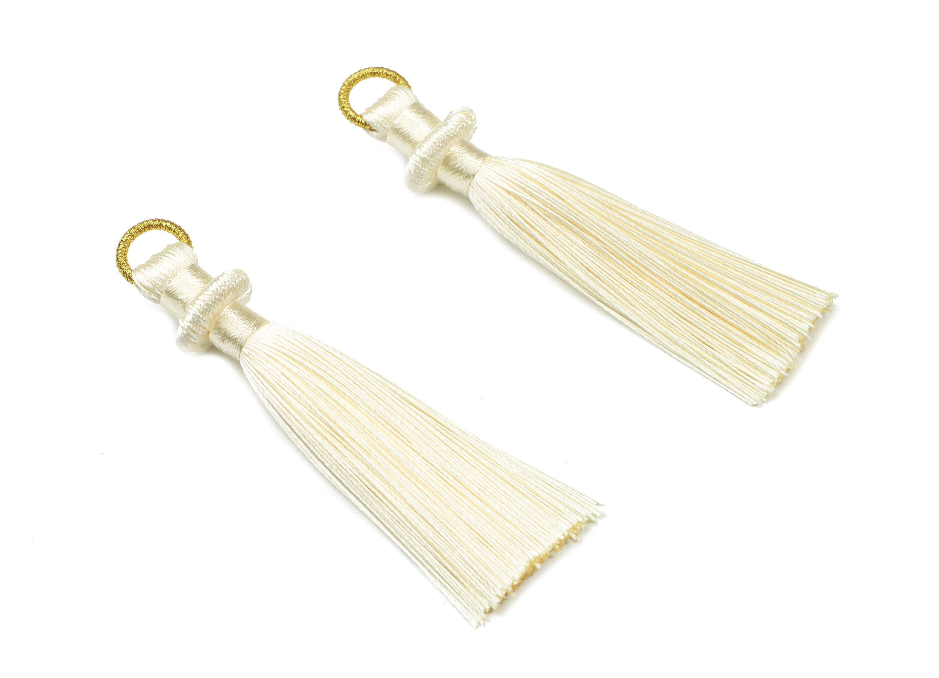 Silky Tassel Earring With Loop - Cream Earring Tassels - Luxe Tassel - Boho Tassel - Boho Charms - 77x13.64x6.72mm - TS1129C - DOMEDBAZAAR