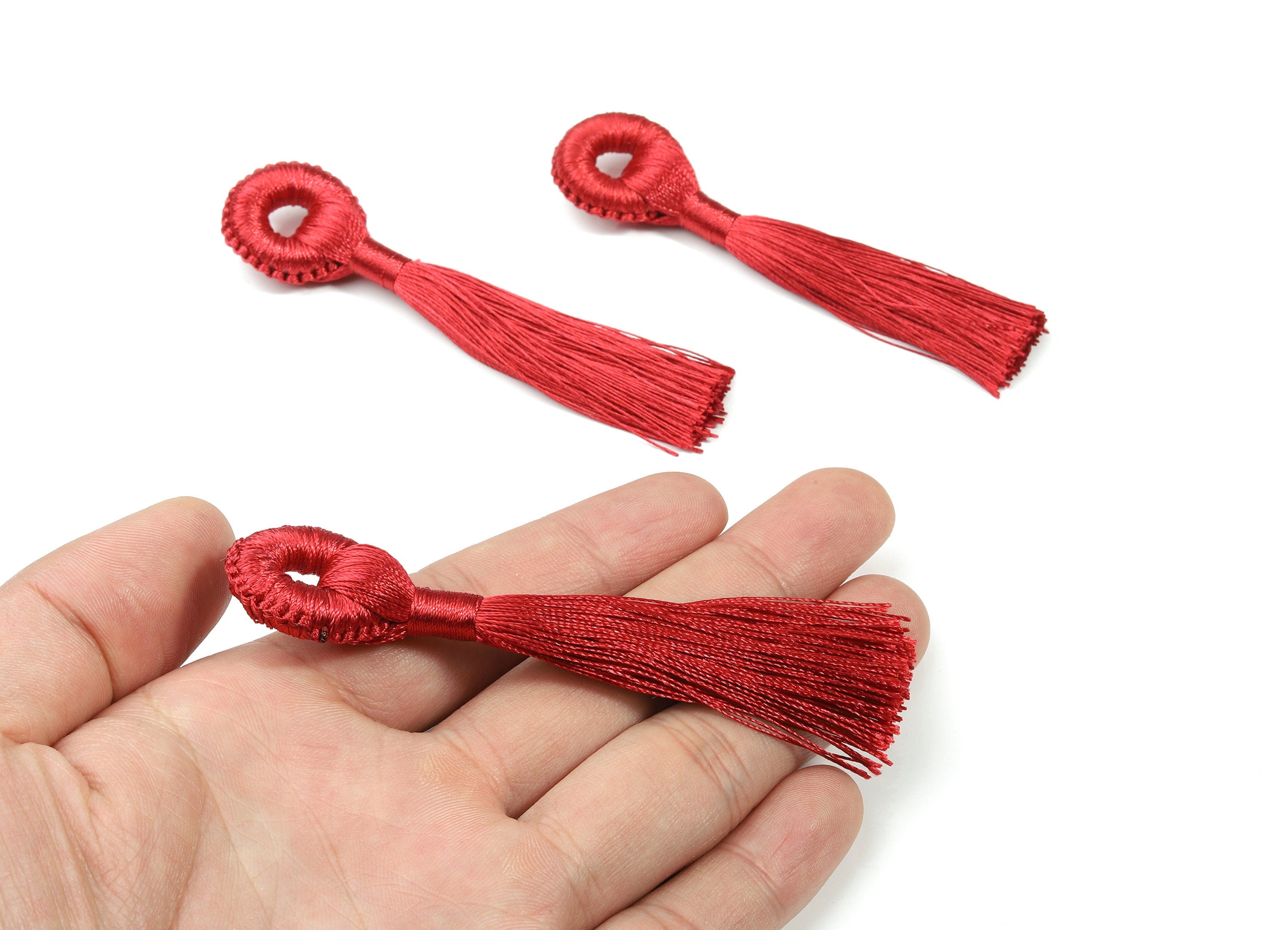 Tassel Earring With Loop - Silky Tassel Earrings - Red Luxe Tassel - Boho Tassel - Boho Charms - Jewelry Supplies - 95x21.12x9.4mm - TS1128A - DOMEDBAZAAR