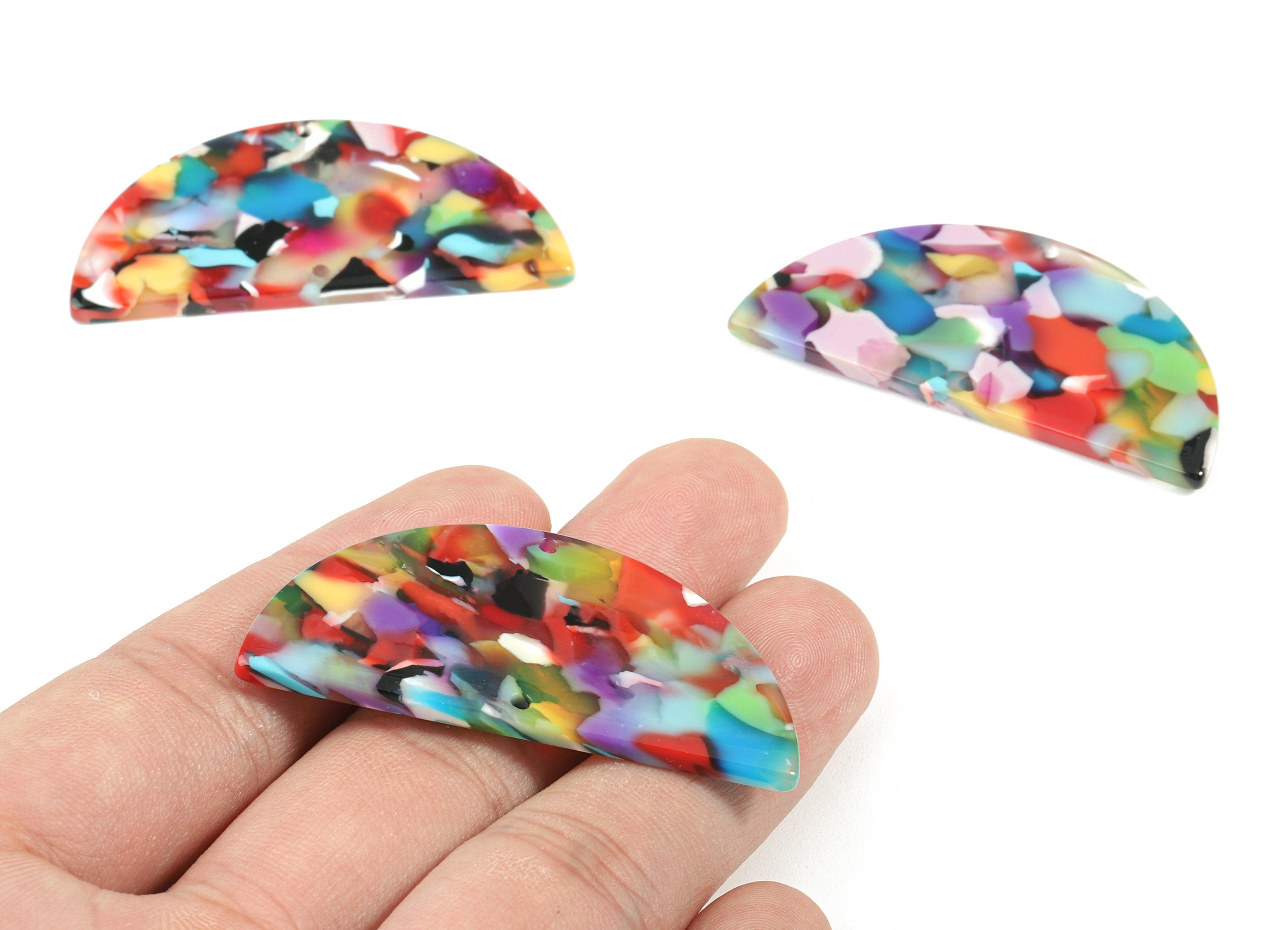 Acetate Semicircle Connectors Charms - 2 Holes - Half Moon Earrings - Earring Findings - Color Code:A21 - 50.49x25.18x2.6mm - AC1792-A21 - DOMEDBAZAAR