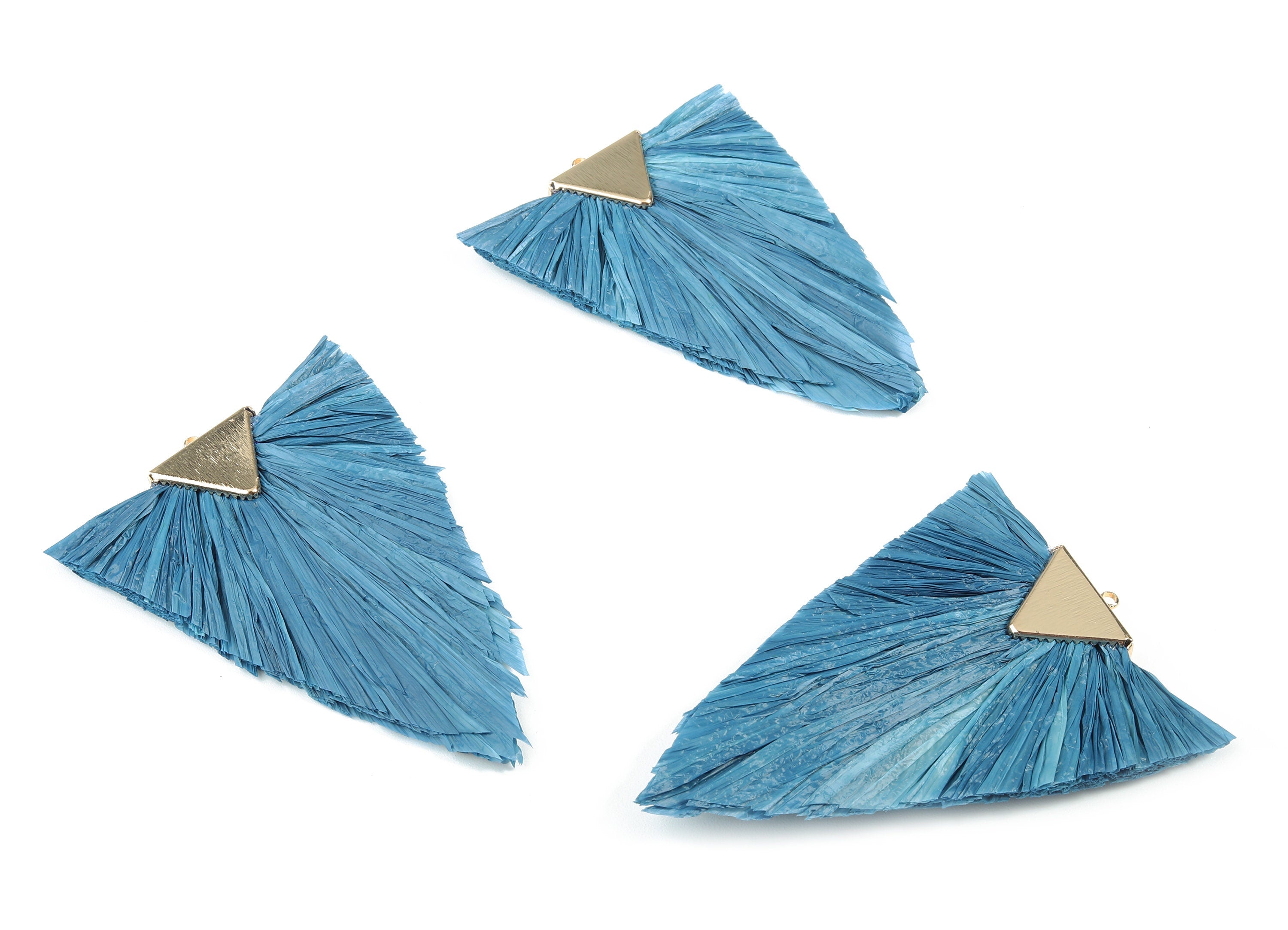 Raffia Triangle Tassels Charms - Raffia Tassel Pendant - Handmade Tassels Jewelry - Gold Tone Plated - 76.99x56.71x5.69mm - RS1060B - DOMEDBAZAAR
