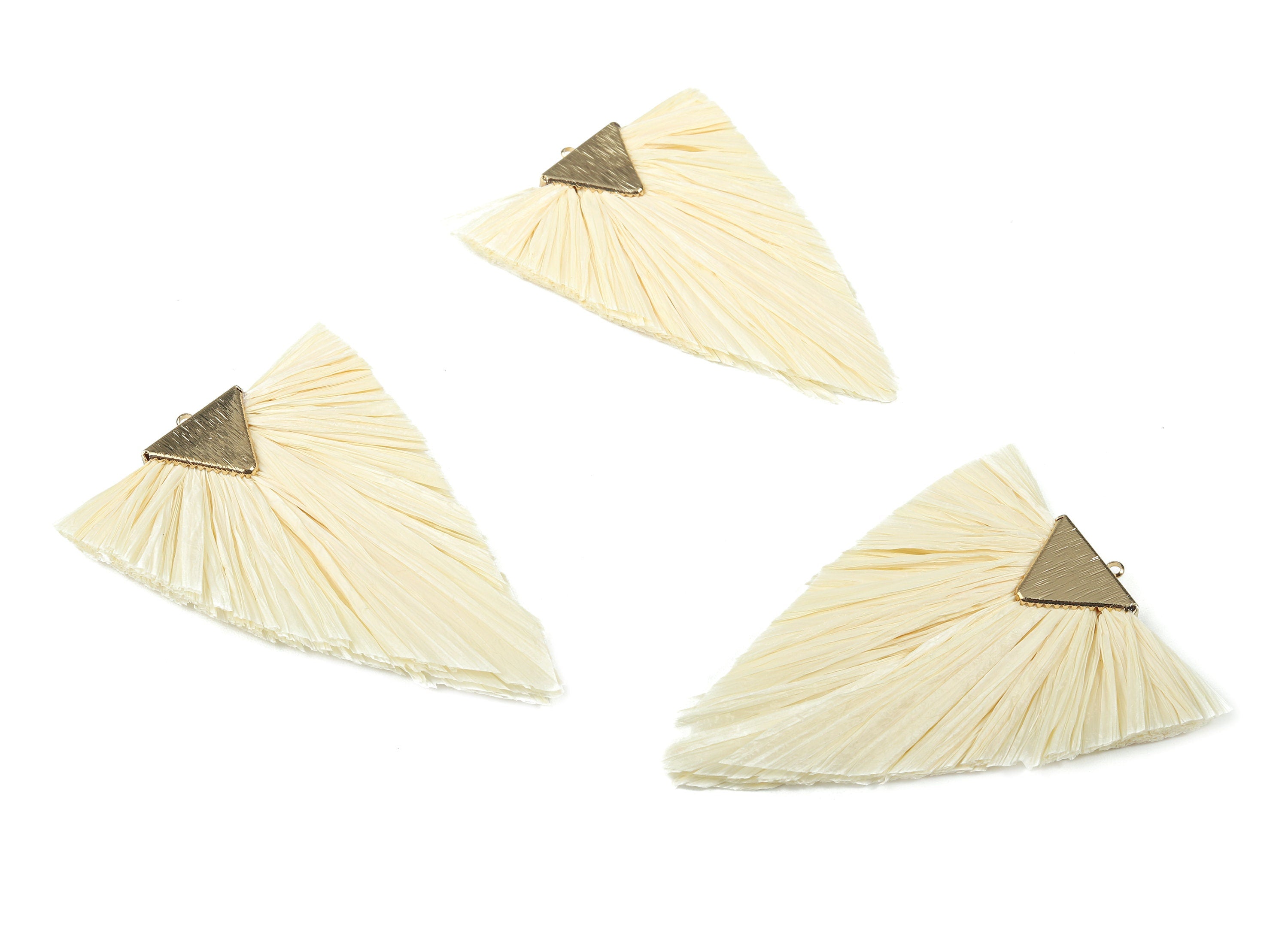 Raffia Triangle Tassels Charms - Raffia Tassel Pendant - Handmade Tassels Jewelry - Gold Tone Plated - 76.99x56.71x5.69mm - RS1060W - DOMEDBAZAAR