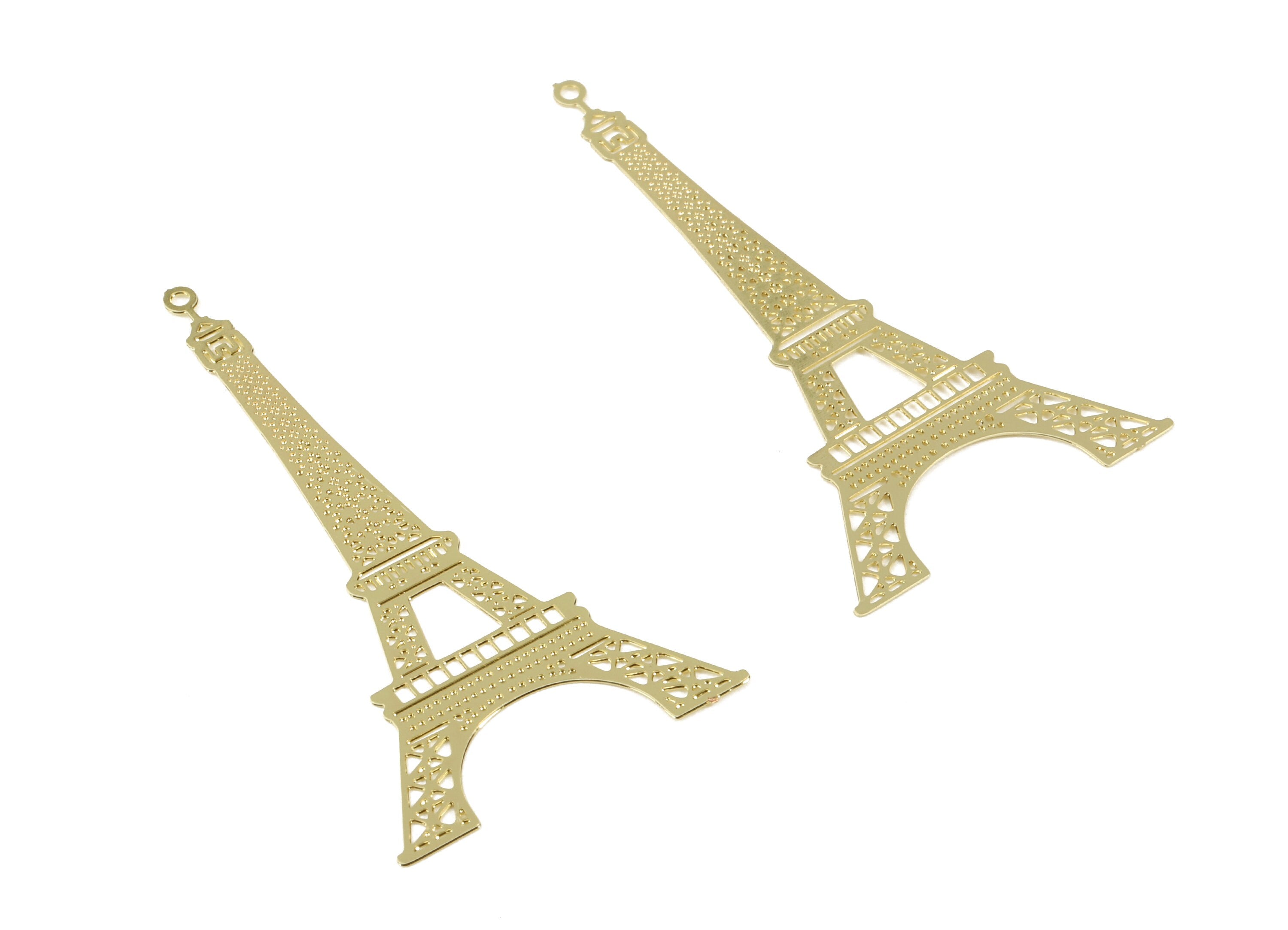 Brass Eiffel Tower Charms - Raw Brass Eiffel Tower Earrings and Pendant - Gold Tone Plated - Earring Finding - 49.45x26.12x0.33mm - PP2977 - DOMEDBAZAAR