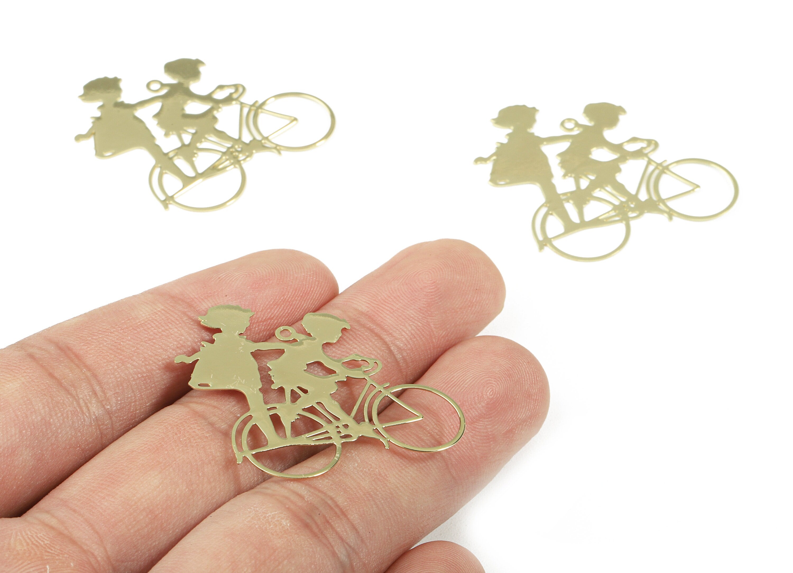 Brass Bicycle Charms - Raw Brass Children Bikers Earrings and Pendant - Gold Tone Plated - Earring Finding - 32.38x31.72x0.34mm - PP2978 - DOMEDBAZAAR