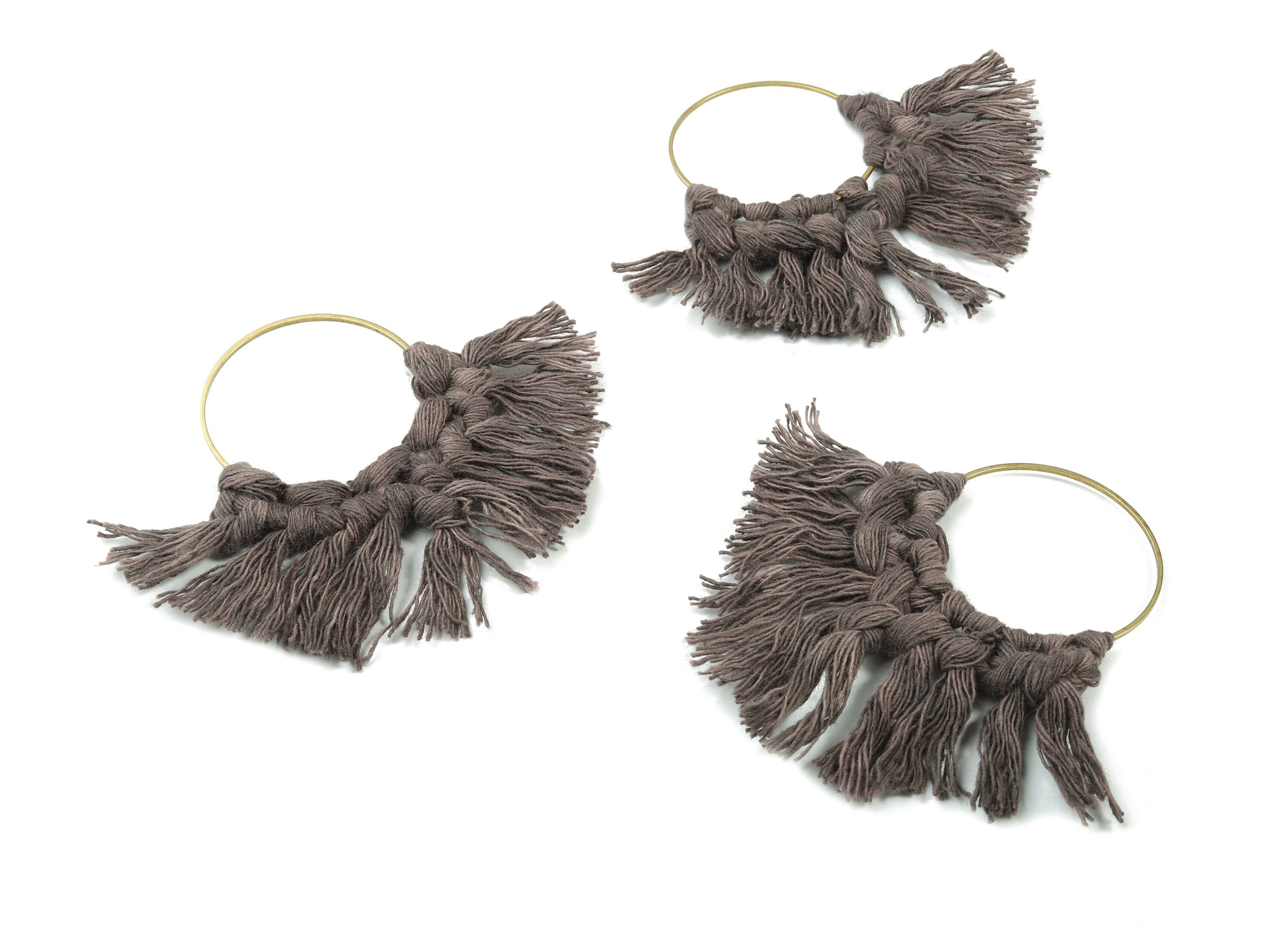 Tassel Earring Charms - Handmade Cotton Macrame Earrings - Raw Brass Hoop - Fringe Earrings - luxe Fan tassel - 92x81x5.85mm - TS1131-64 - DOMEDBAZAAR
