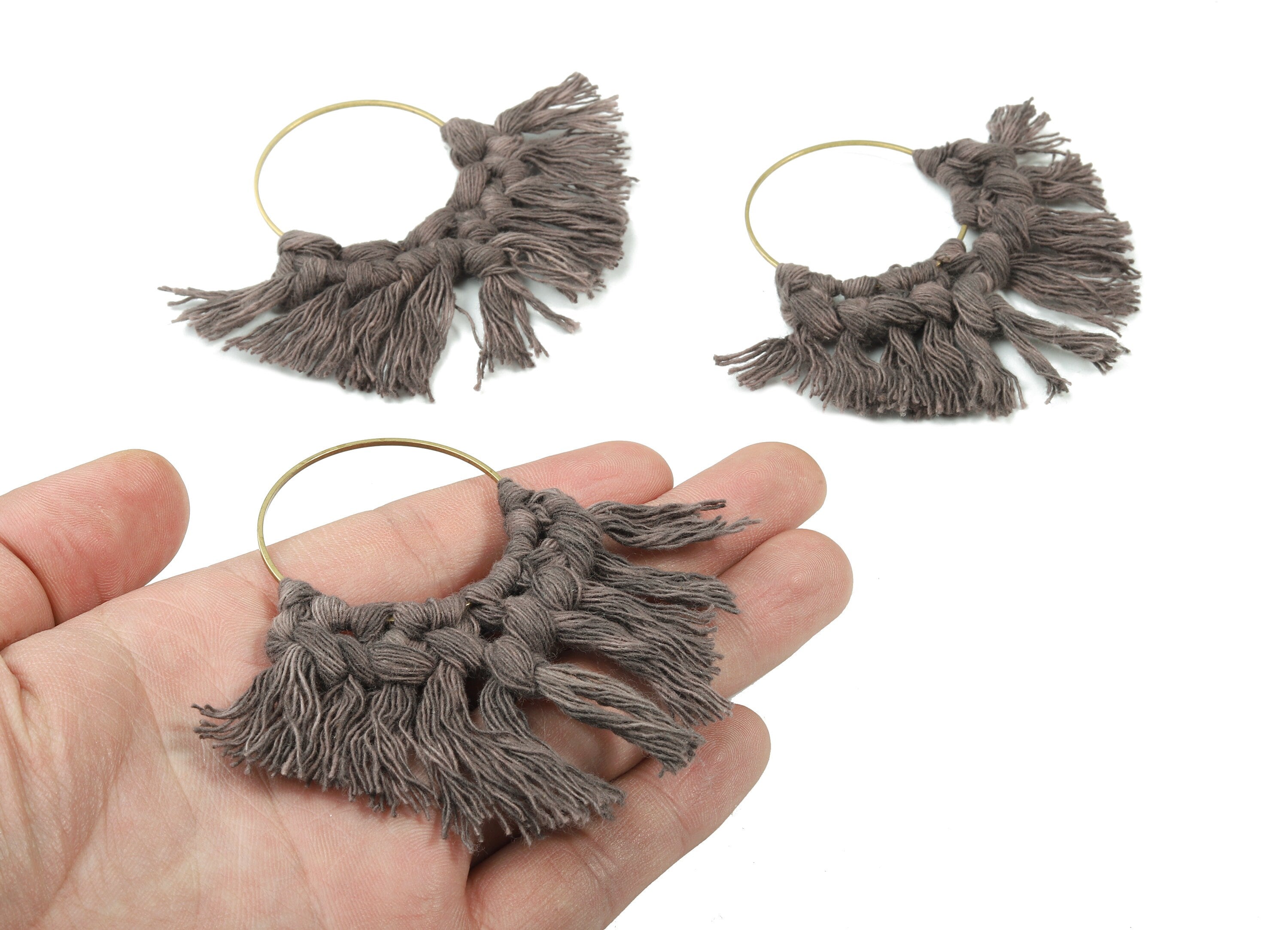 Tassel Earring Charms - Handmade Cotton Macrame Earrings - Raw Brass Hoop - Fringe Earrings - luxe Fan tassel - 92x81x5.85mm - TS1131-64 - DOMEDBAZAAR