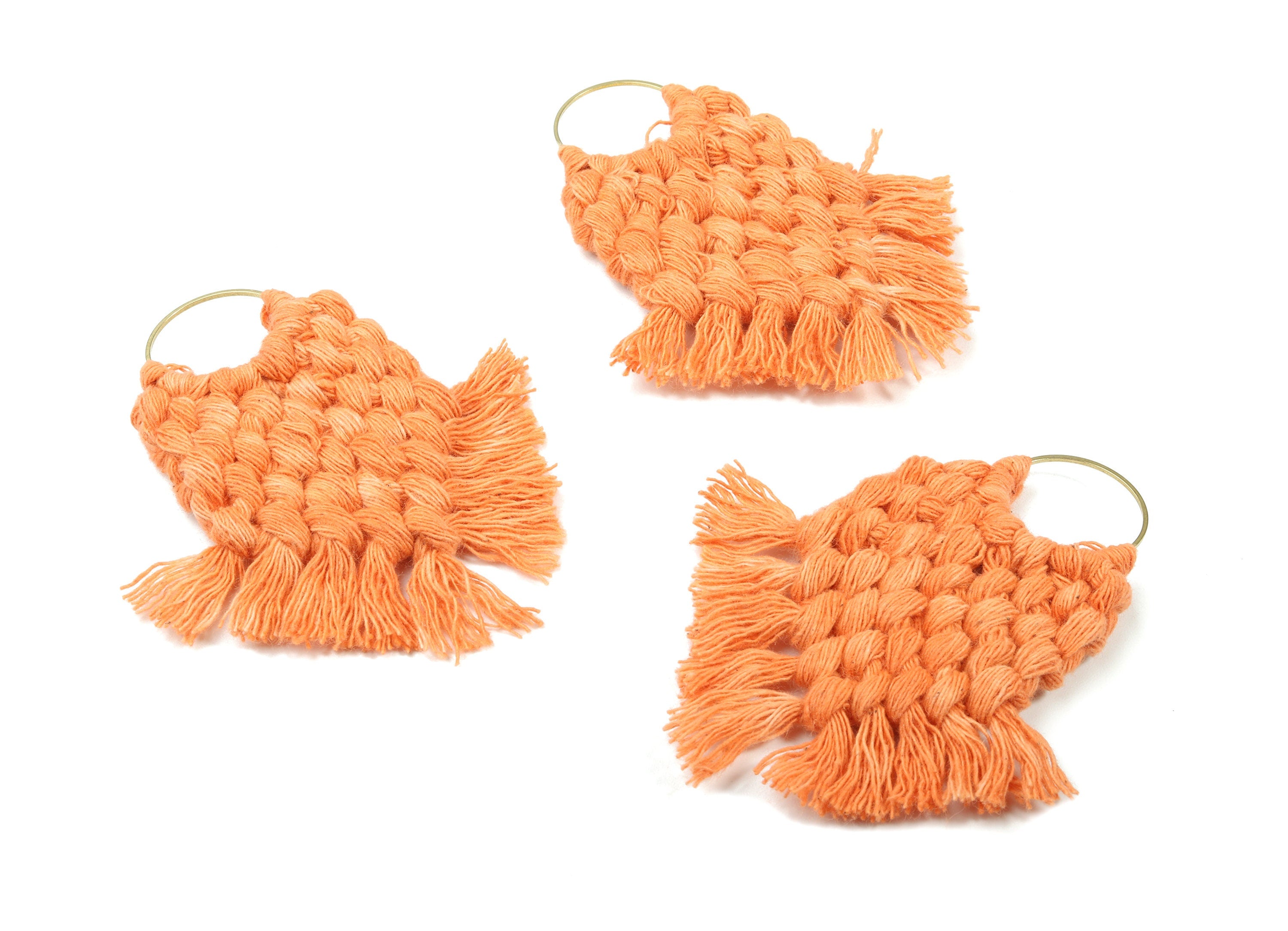 Macrame Earrings - Handmade Cotton Tassel Earrings - Fringe Earrings - Raw Brass Hoop -Luxe Tassel - 80x73x7.82mm - TS1133-57 - DOMEDBAZAAR