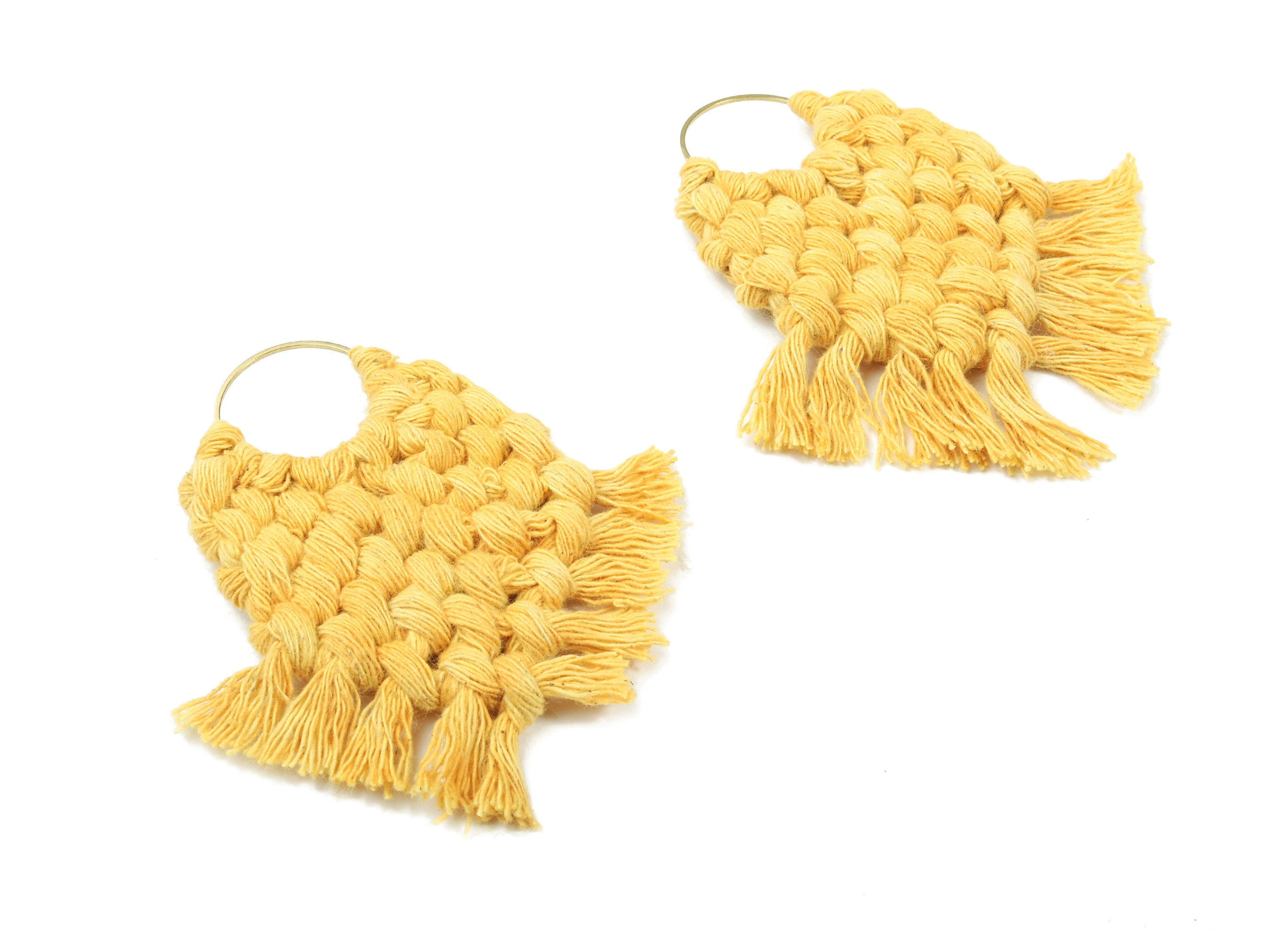 Macrame Earrings - Handmade Cotton Tassel Earrings - Fringe Earrings - Raw Brass Hoop -Luxe Tassel - 80x73x7.82mm - TS1133-60 - DOMEDBAZAAR