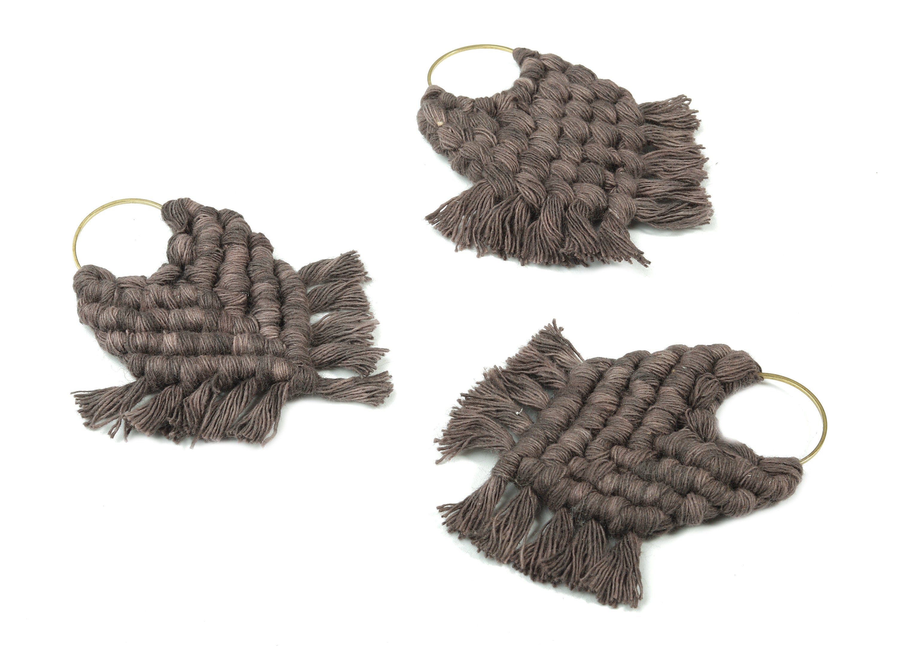 Macrame Earrings - Handmade Cotton Tassel Earrings - Fringe Earrings - Raw Brass Hoop -Luxe Tassel - 80x73x7.82mm - TS1133-64 - DOMEDBAZAAR