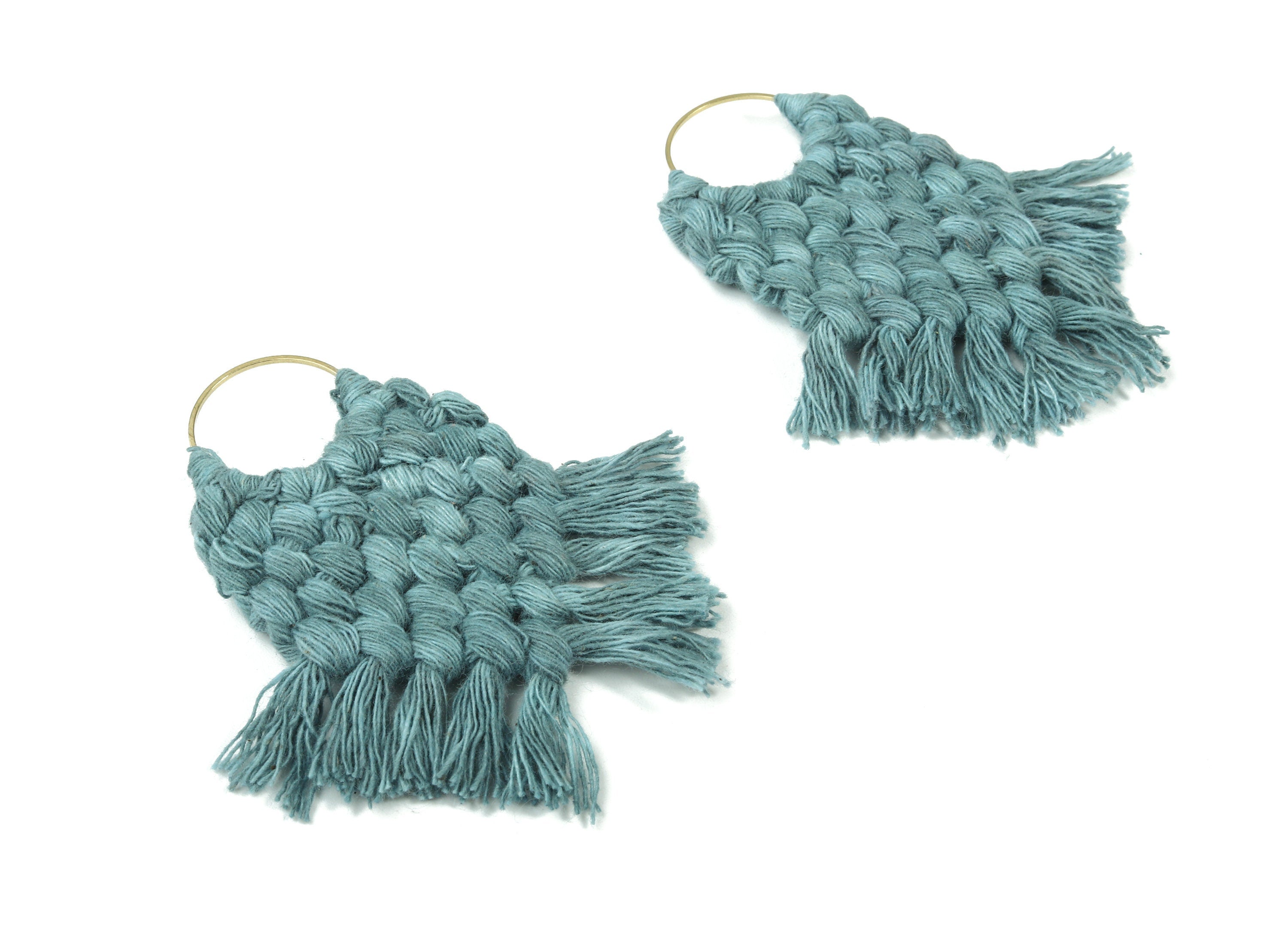 Macrame Earrings - Handmade Cotton Tassel Earrings - Fringe Earrings - Raw Brass Hoop - Luxe Tassel - 80x73x7.82mm - TS1133-63 - DOMEDBAZAAR