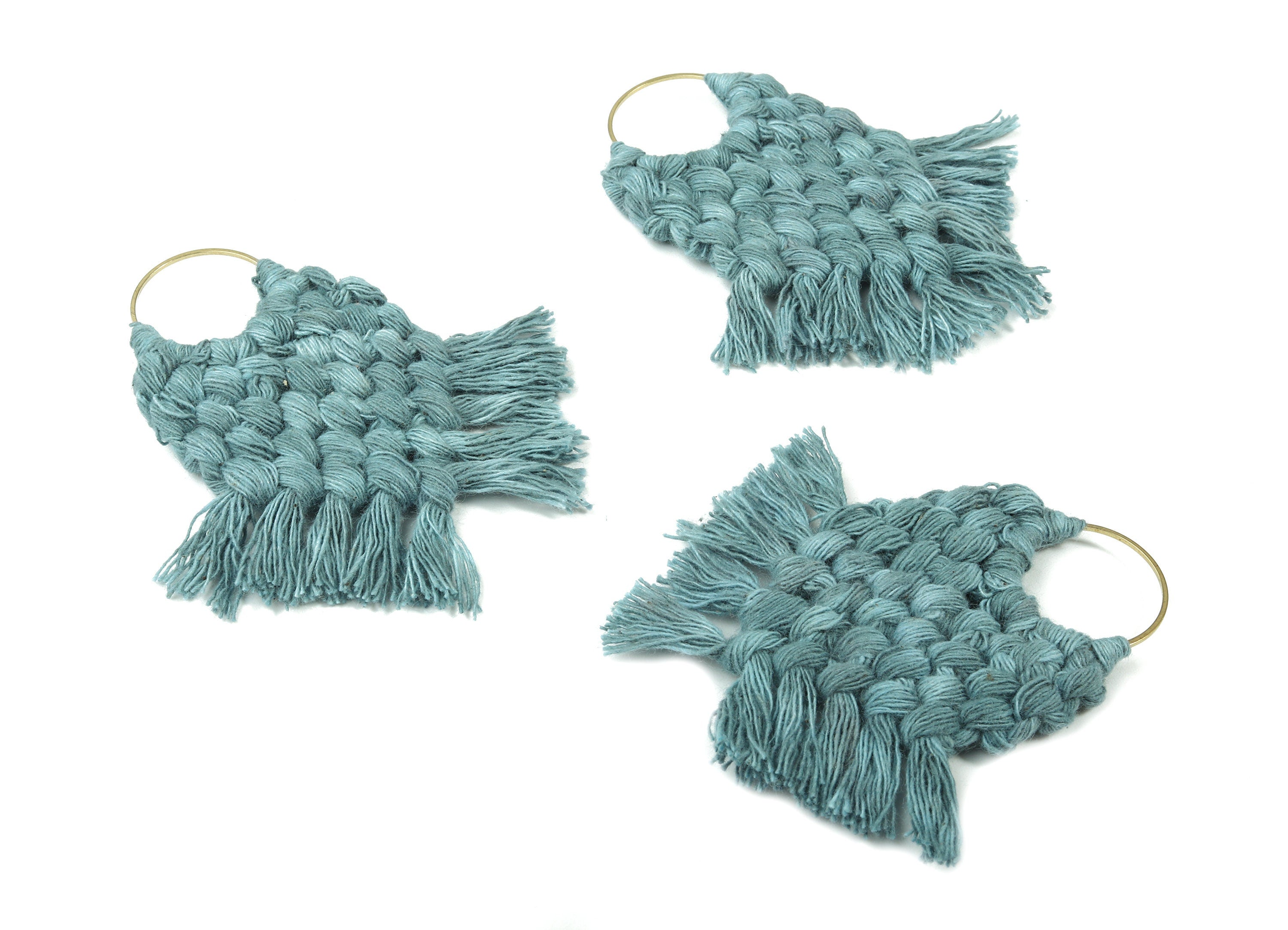 Macrame Earrings - Handmade Cotton Tassel Earrings - Fringe Earrings - Raw Brass Hoop - Luxe Tassel - 80x73x7.82mm - TS1133-63 - DOMEDBAZAAR