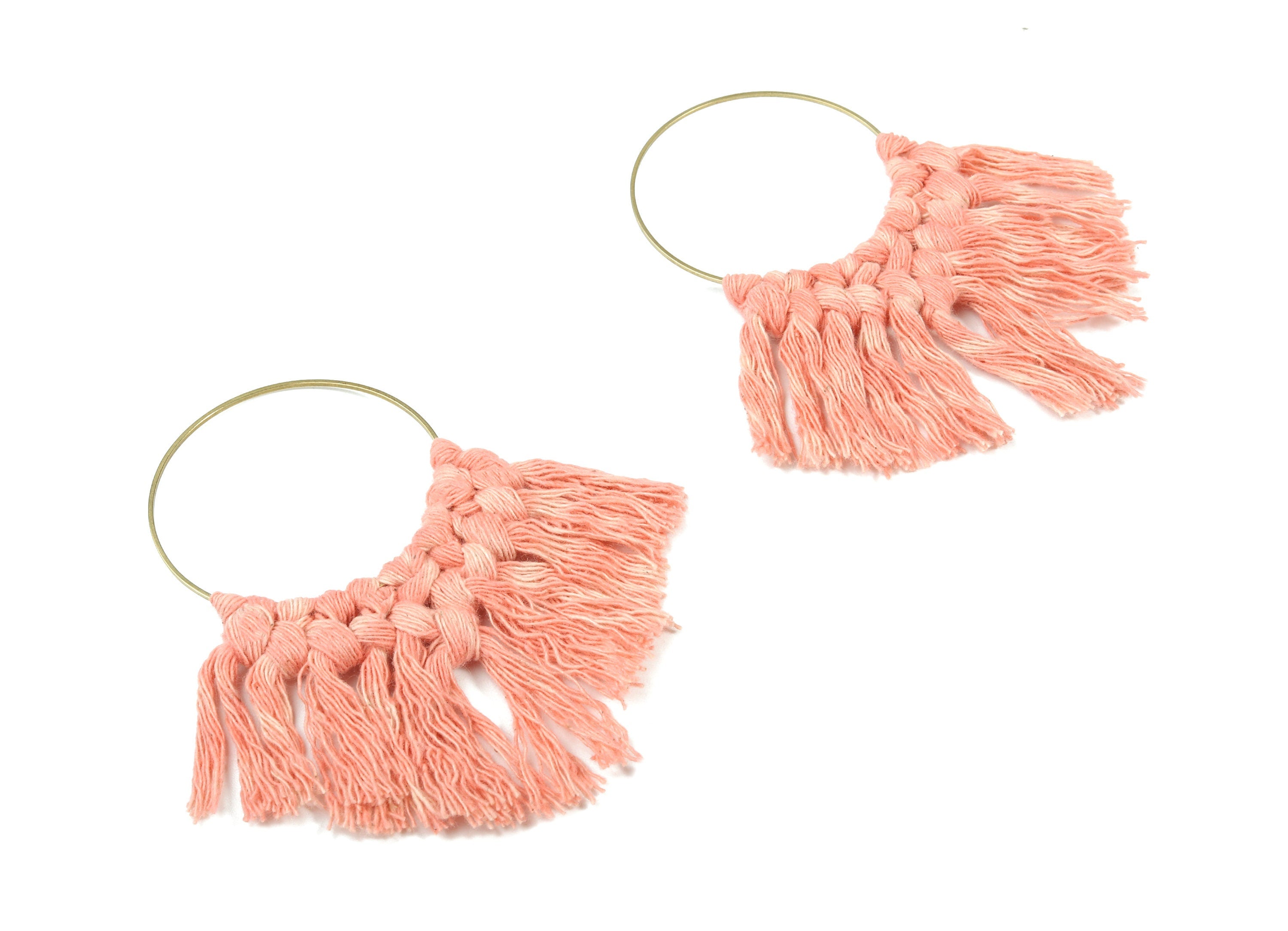 Macrame Earring Charms - Handmade Cotton Fan Tassel Earrings - Fringe Earrings - Raw Brass Hoop - Luxe Tassel - 115x95x6.42mm - TS1132-58 - DOMEDBAZAAR