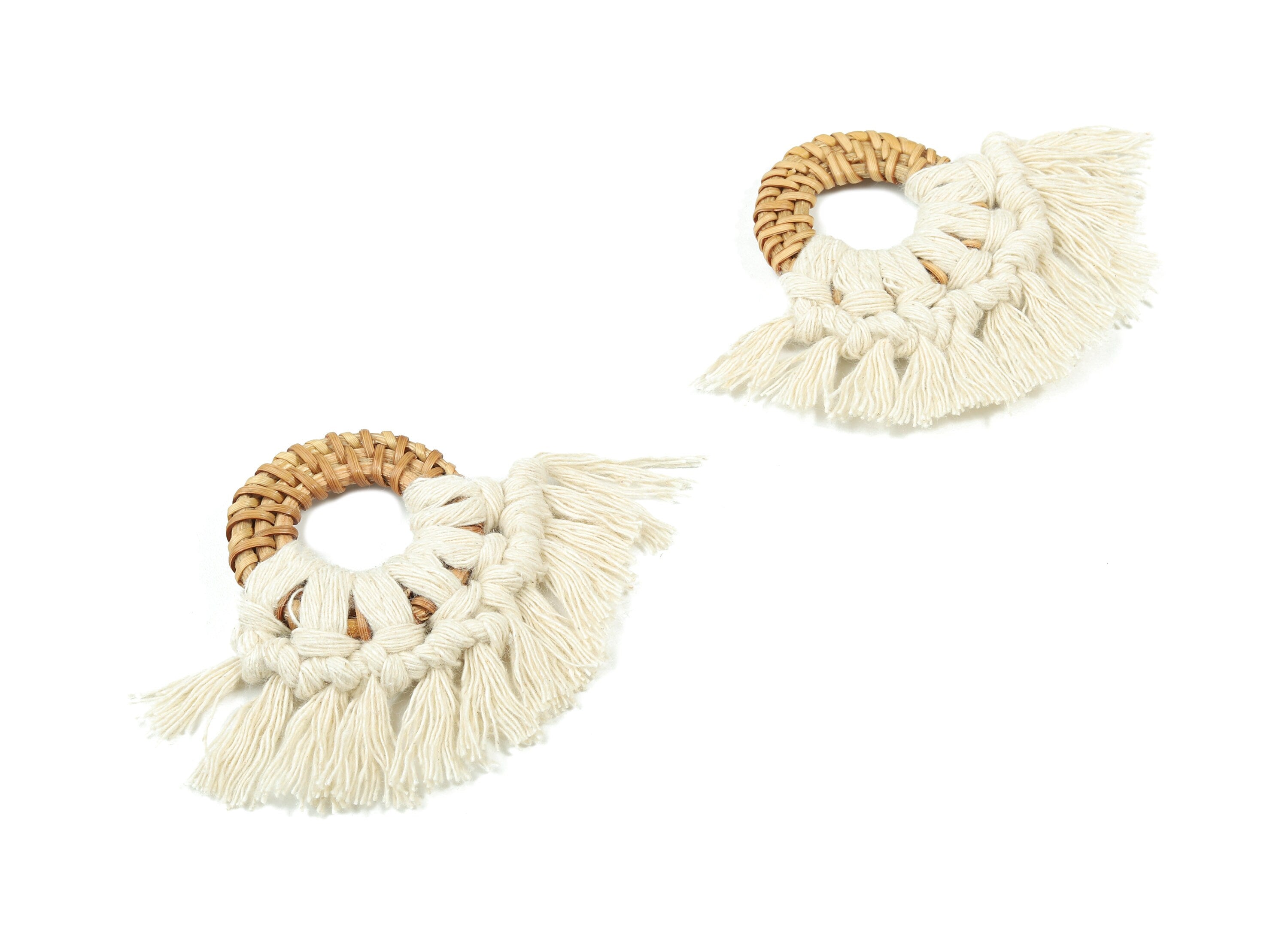 Rattan Tassel Earrings - Handmade Cotton Macrame Earrings - Handwoven Straw - Wicker Braid Hoop Earrings - 90x70x7.29mm - TS1130-61 - DOMEDBAZAAR