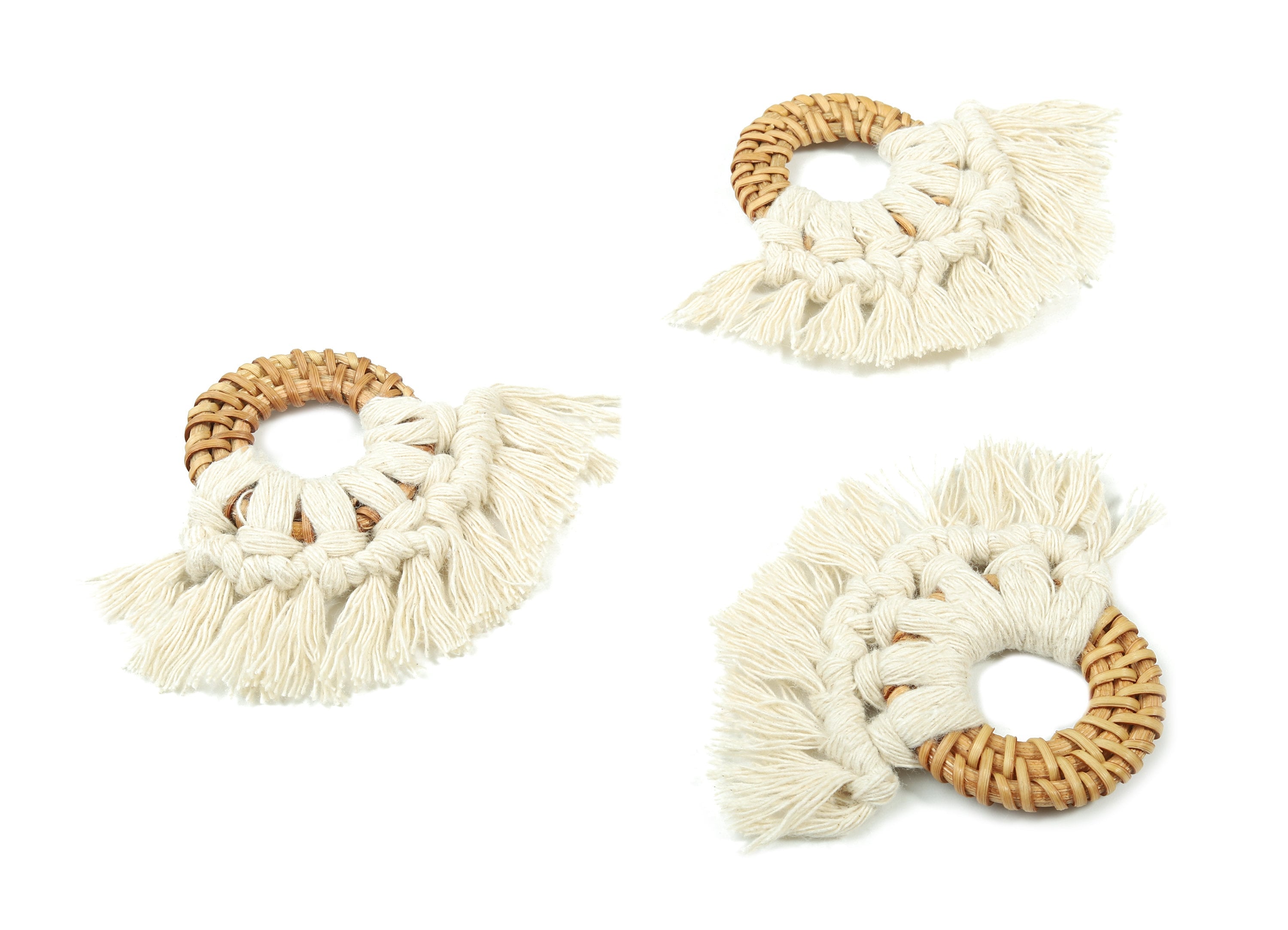 Rattan Tassel Earrings - Handmade Cotton Macrame Earrings - Handwoven Straw - Wicker Braid Hoop Earrings - 90x70x7.29mm - TS1130-61 - DOMEDBAZAAR