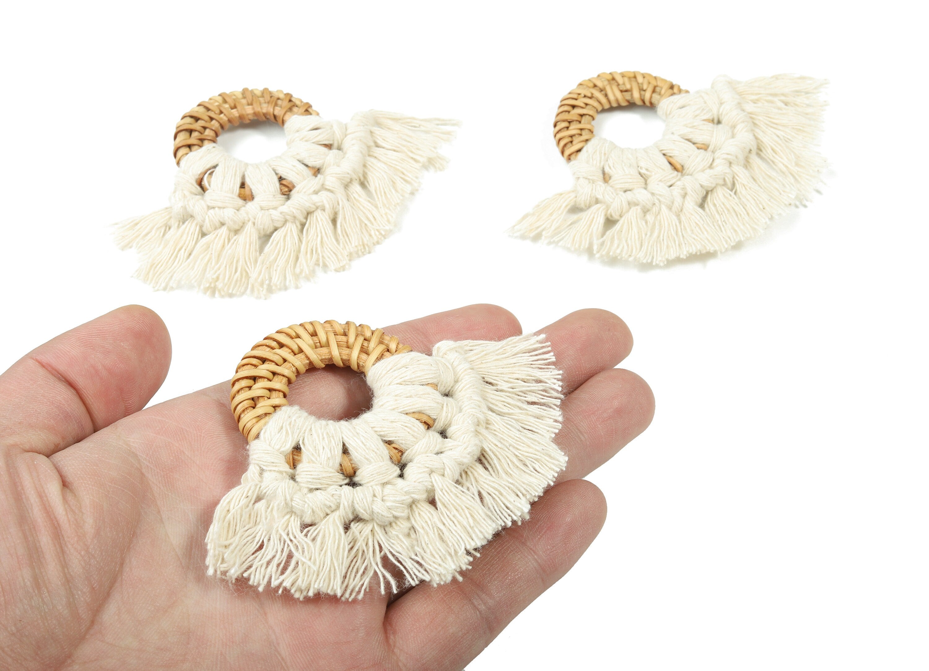 Rattan Tassel Earrings - Handmade Cotton Macrame Earrings - Handwoven Straw - Wicker Braid Hoop Earrings - 90x70x7.29mm - TS1130-61 - DOMEDBAZAAR