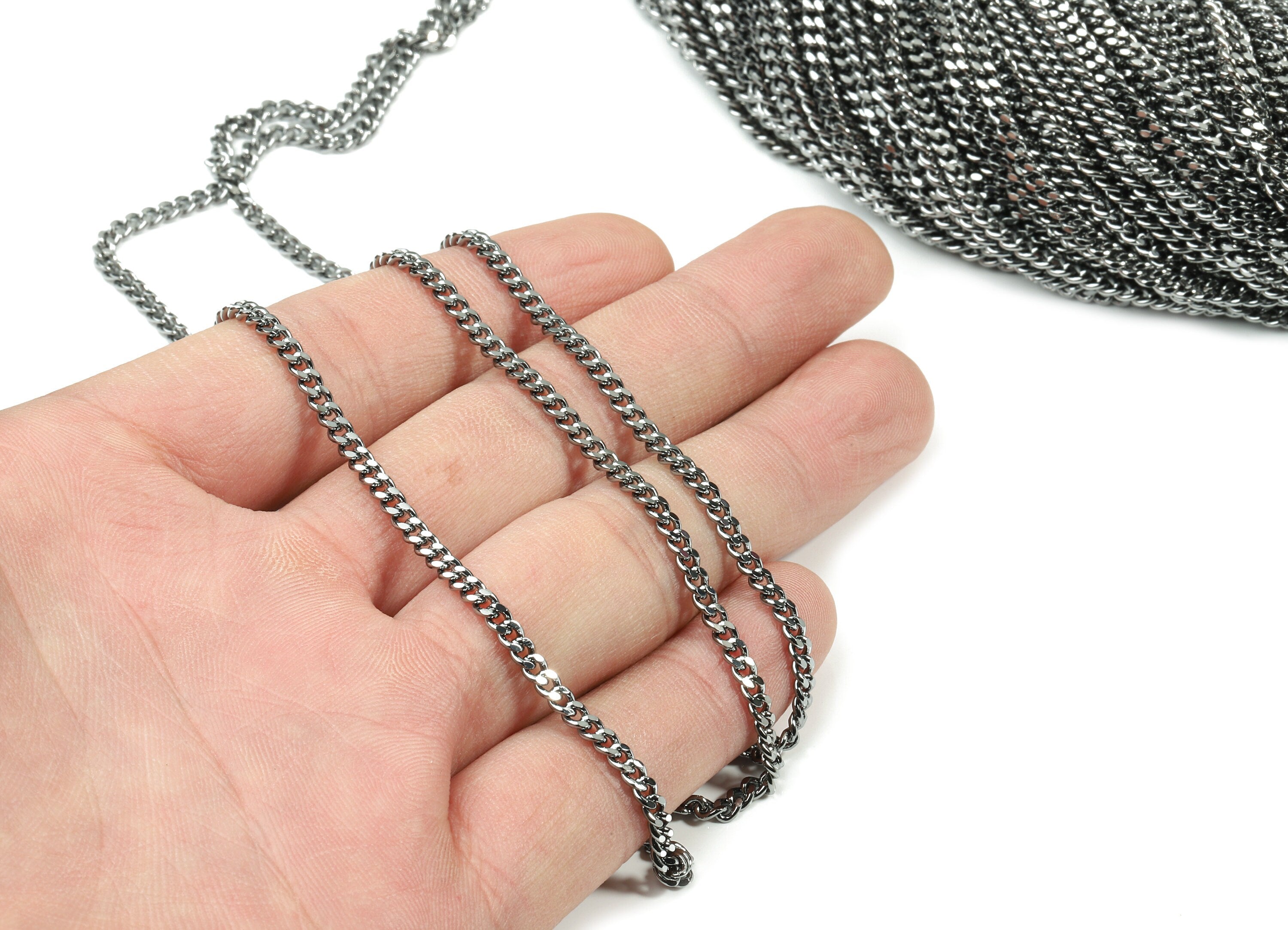 Faceted Curb Chain - Gunmetal Tone Plated Curb Chain - Soldered Brass Chain  - for Necklace Bracelet Jewellery Making - 0.04&quot;  CC1144GM - DOMEDBAZAAR