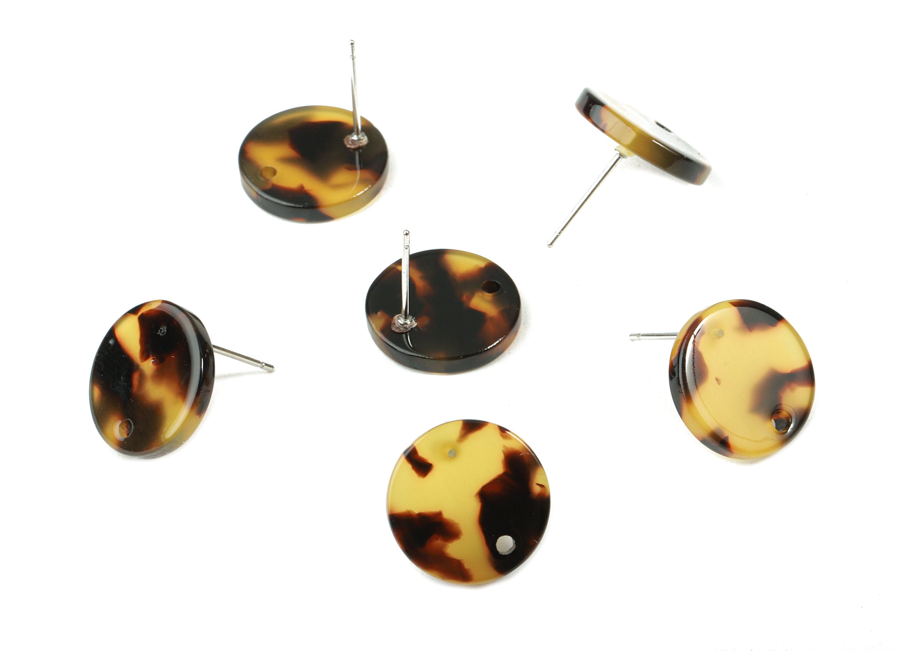 Acetate Round Earring Stud - Acetate Round Earring Post - Tortoise Shell Earrings - Color Code: A02 - 15x15x2.5mm - AC1672-A02 - DOMEDBAZAAR