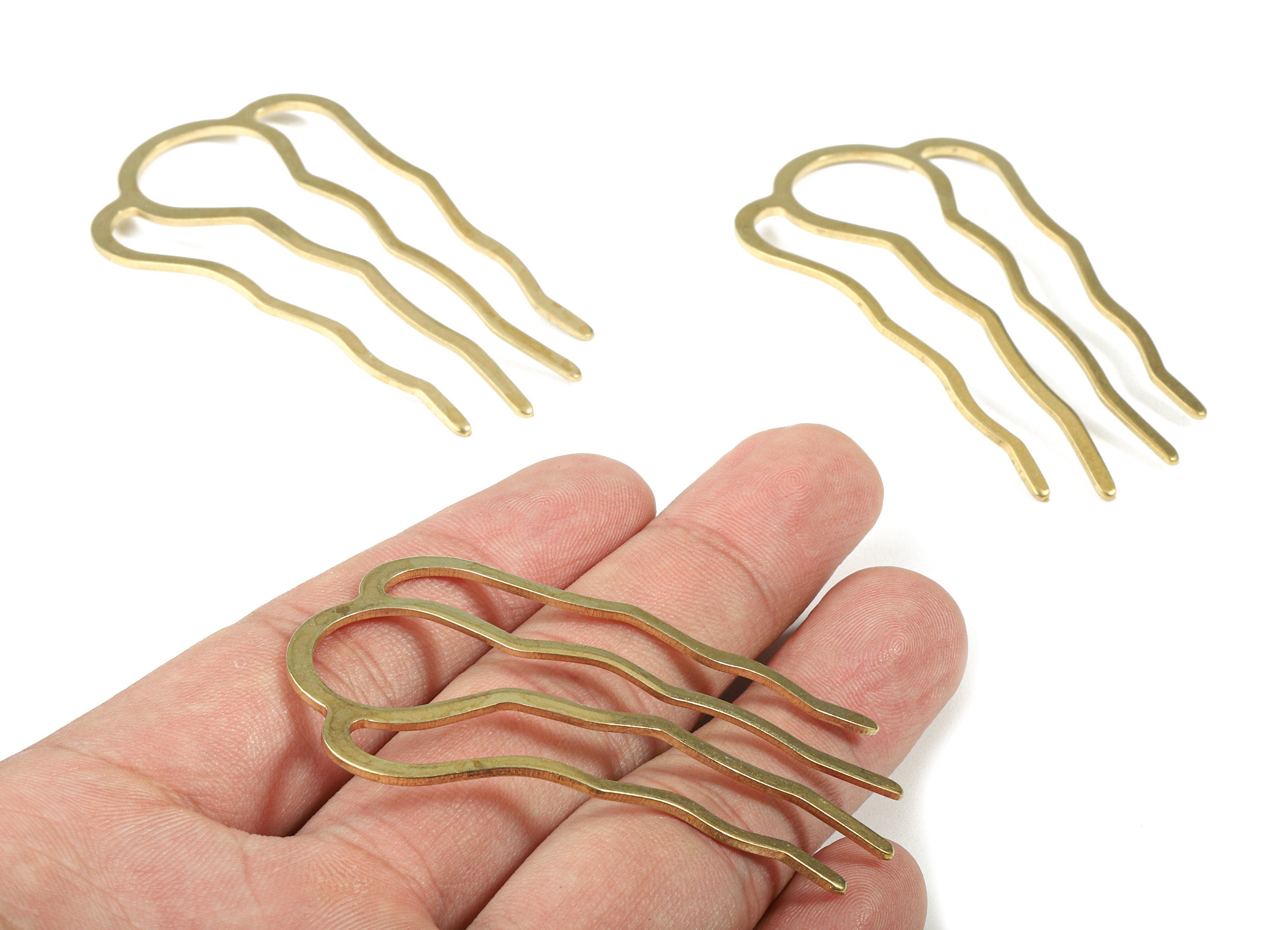 Brass Hair Tooth Comb Blanks - Brass 4 Teeth Barrette Hair Combs - Jewelry Supplies - 61.15x34.38x1.28mm - PP2981 - DOMEDBAZAAR