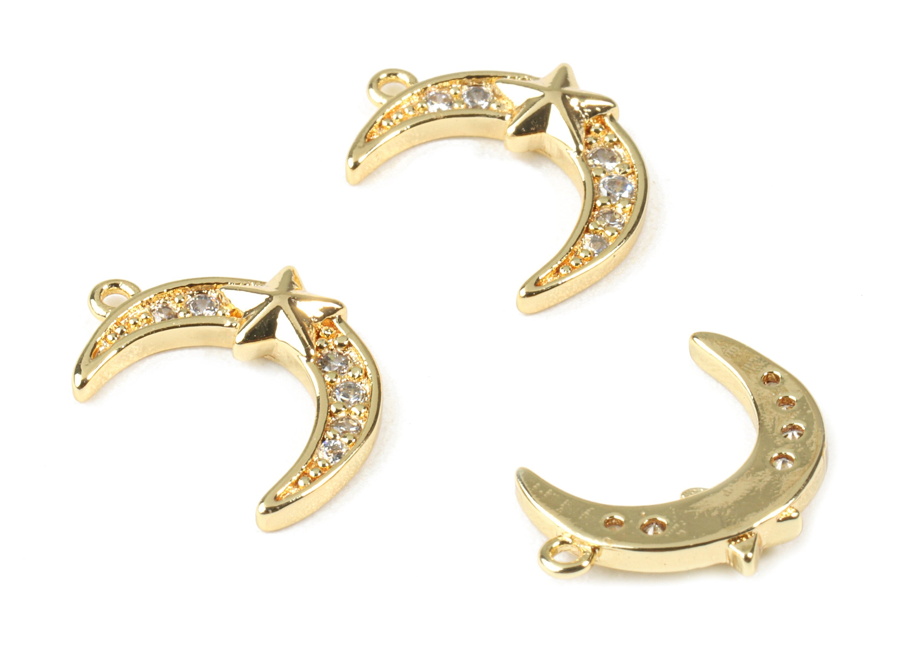 Brass Crescent Moon Charms - Brass Moon Star Earring Pendant - 18k Real Gold Plating Brass - Jewelry Supplies - 13.35x4.62x2.29mm - RGP2278 - DOMEDBAZAAR