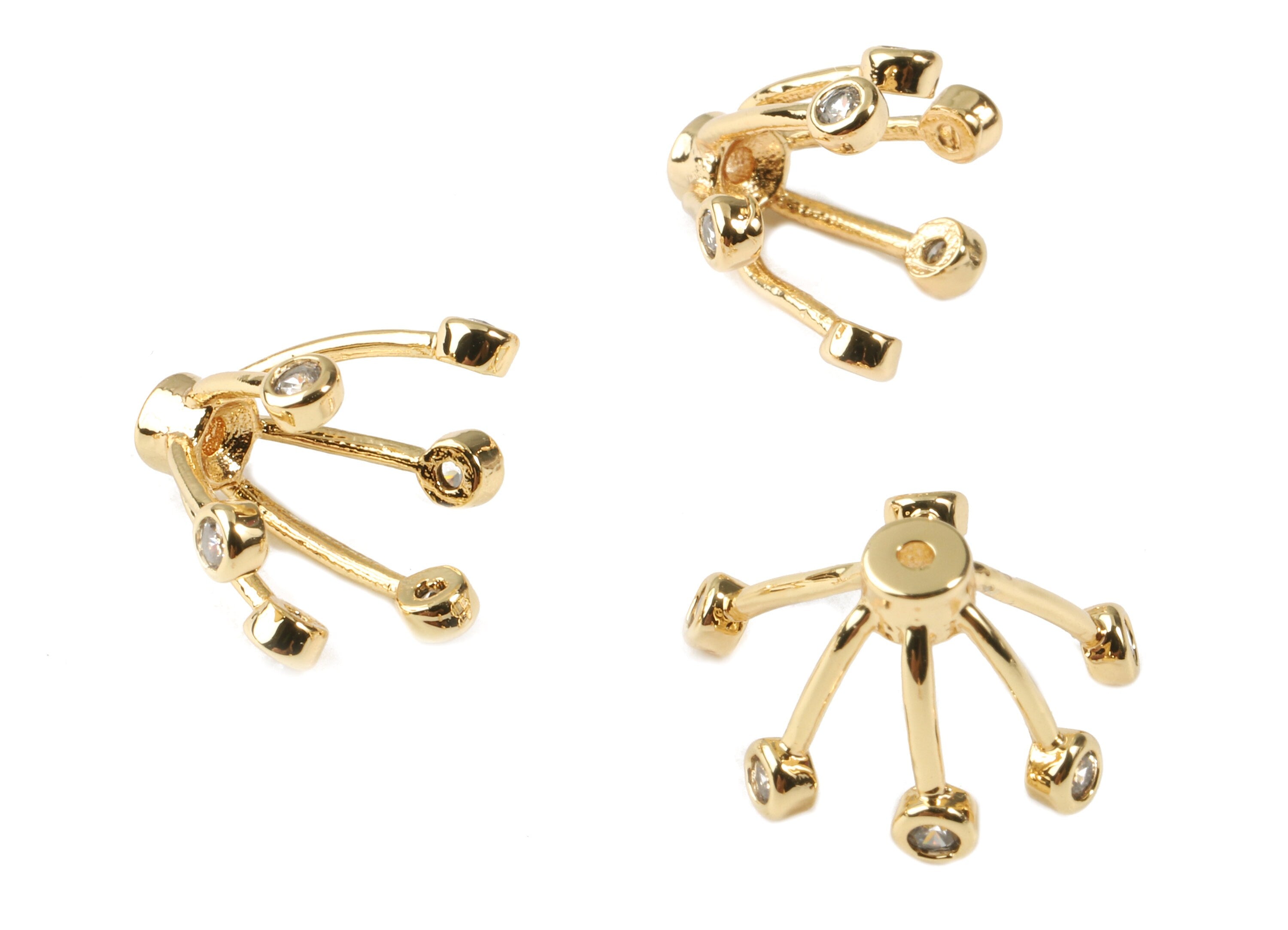 Brass Flower Earring Charms With Glass - Brass Flower Earring Pendant - 18k Real Gold Plating Brass - 12.86x10.88x1.66mm - RGP2280 - DOMEDBAZAAR